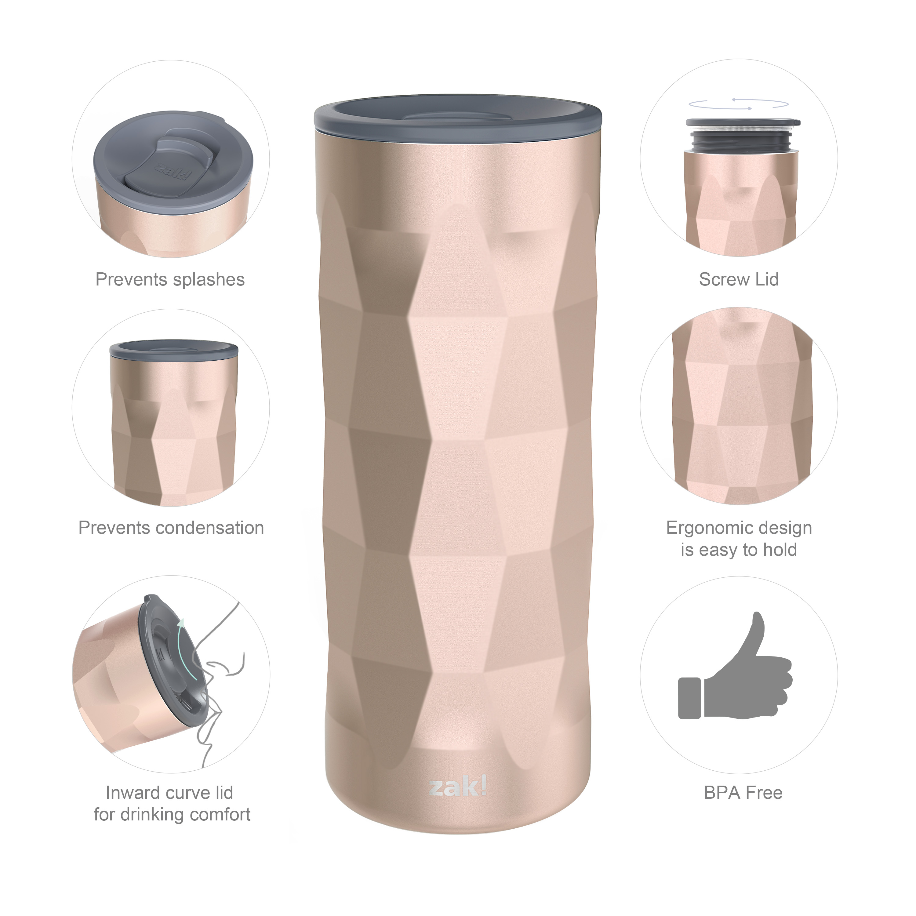 Fractal 16 ounce Vacuum Insulated Stainless Steel Tumbler, Rose Gold slideshow image 6 Fractal 16 ounce Vacuum Insulated Stainless Steel Tumbler, Rose Gold slideshow image 6