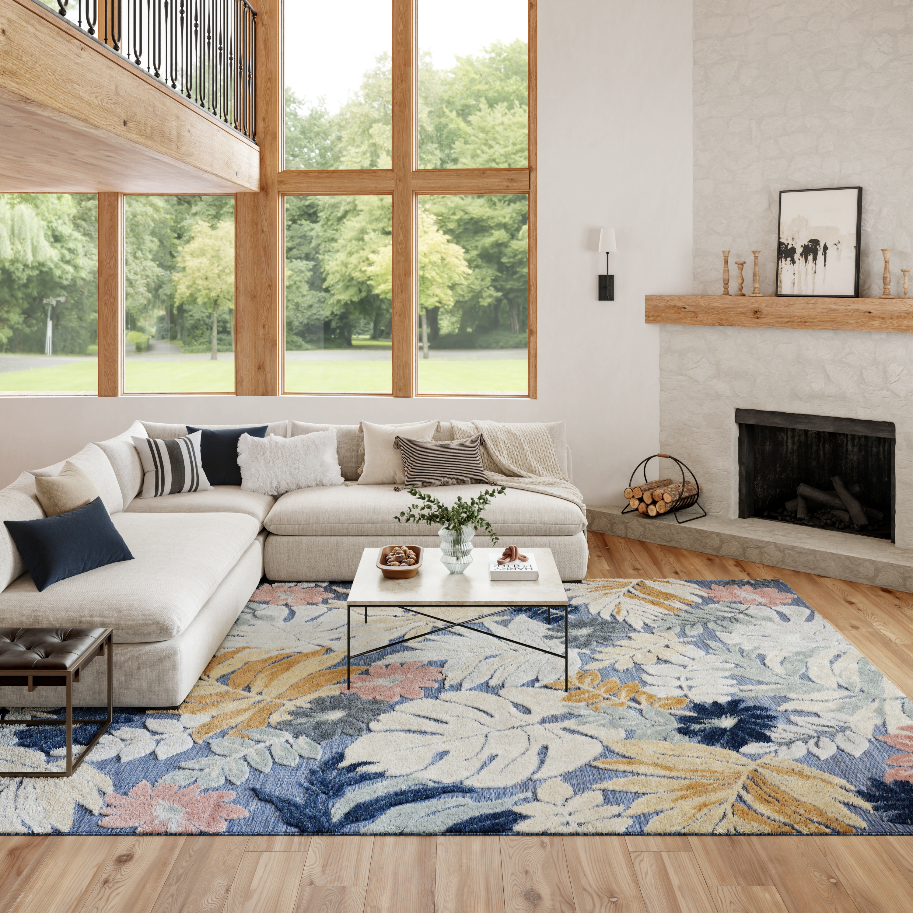 Nourison Suncoast 9' x 12' Denim Multicolor Tropical Rug