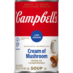 Campbell’s Ready to Serve Low Sodium Cream of Mushroom Soup, 50 Ounce Cans, 12-Pack