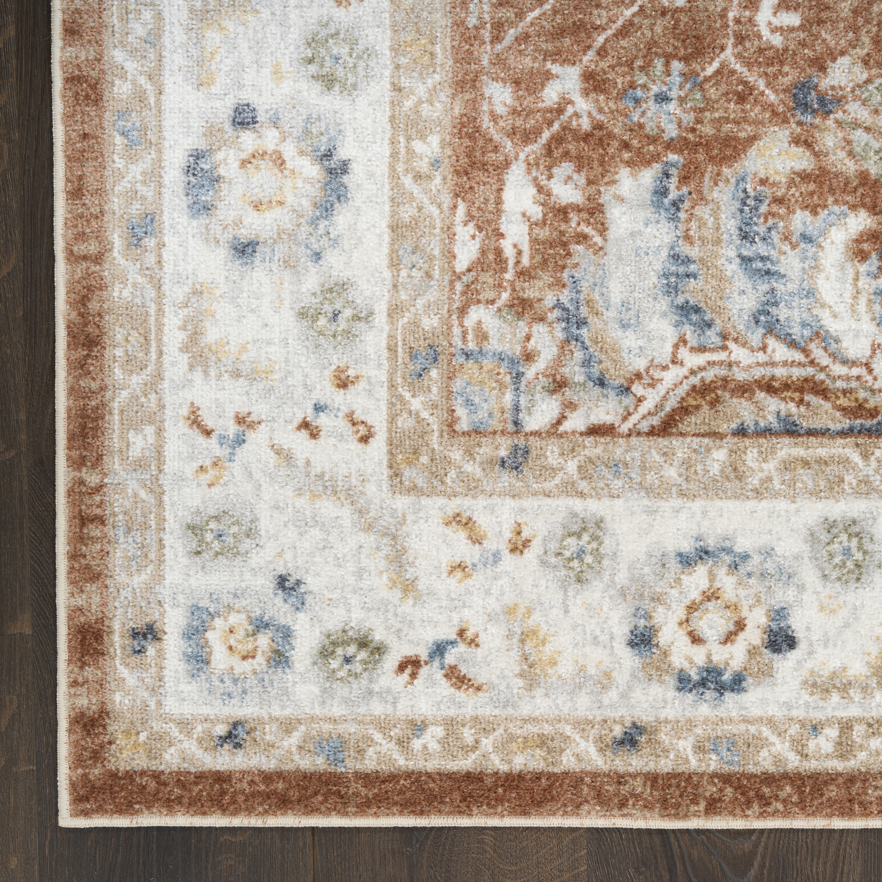 Nourison Astra Machine Washable 5'3" x 7' Rust Ivory Vintage Indoor Rug