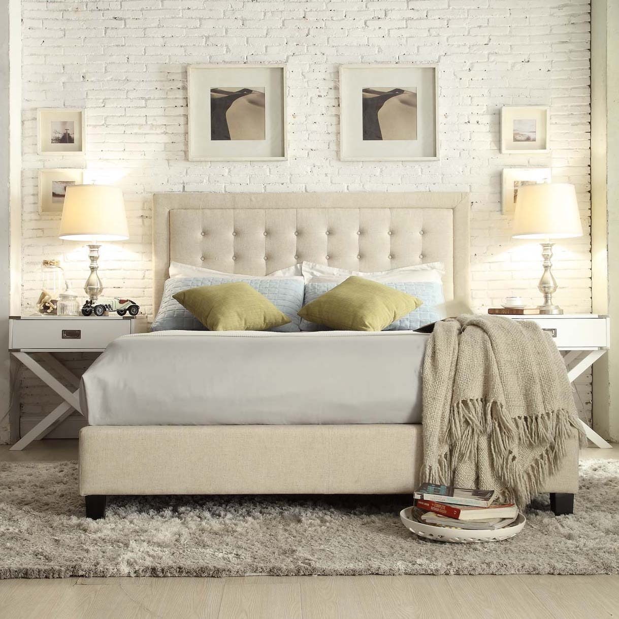 Square Button-Tufted Upholstered Bed