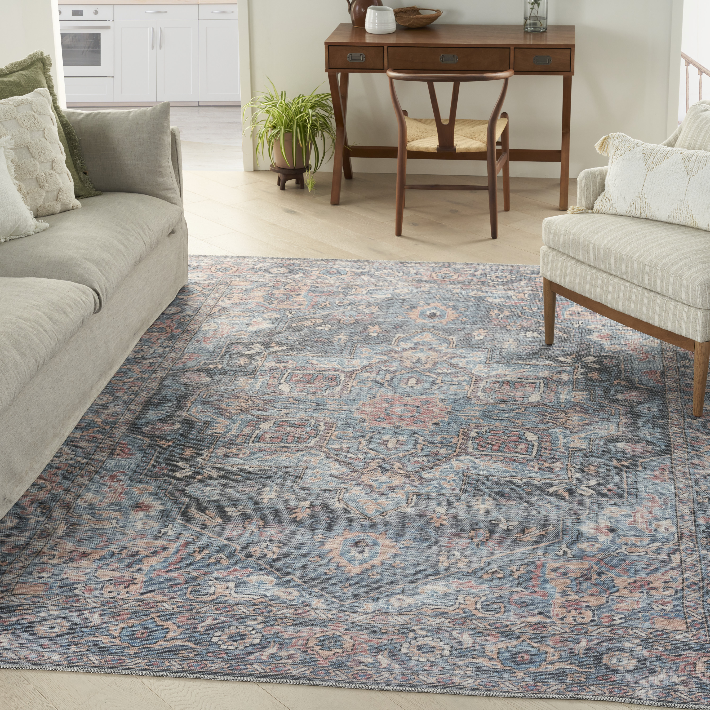 Nourison New Concept Washables 7'10" x 9'10" Light Blue Multicolr Vintage Indoor Rug