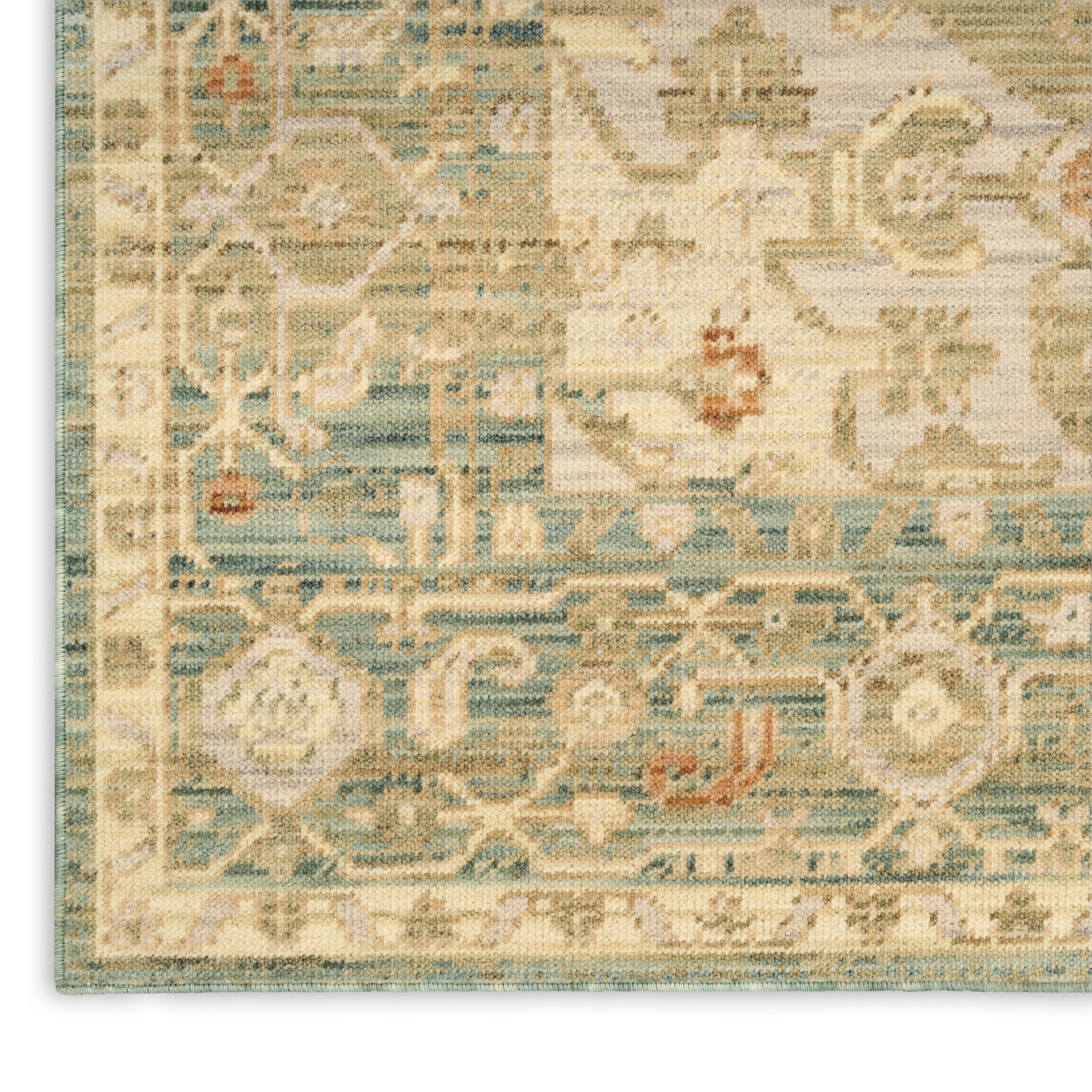 Nourison Antique Bloom 2'4" x 12' Teal Vintage Indoor Rug