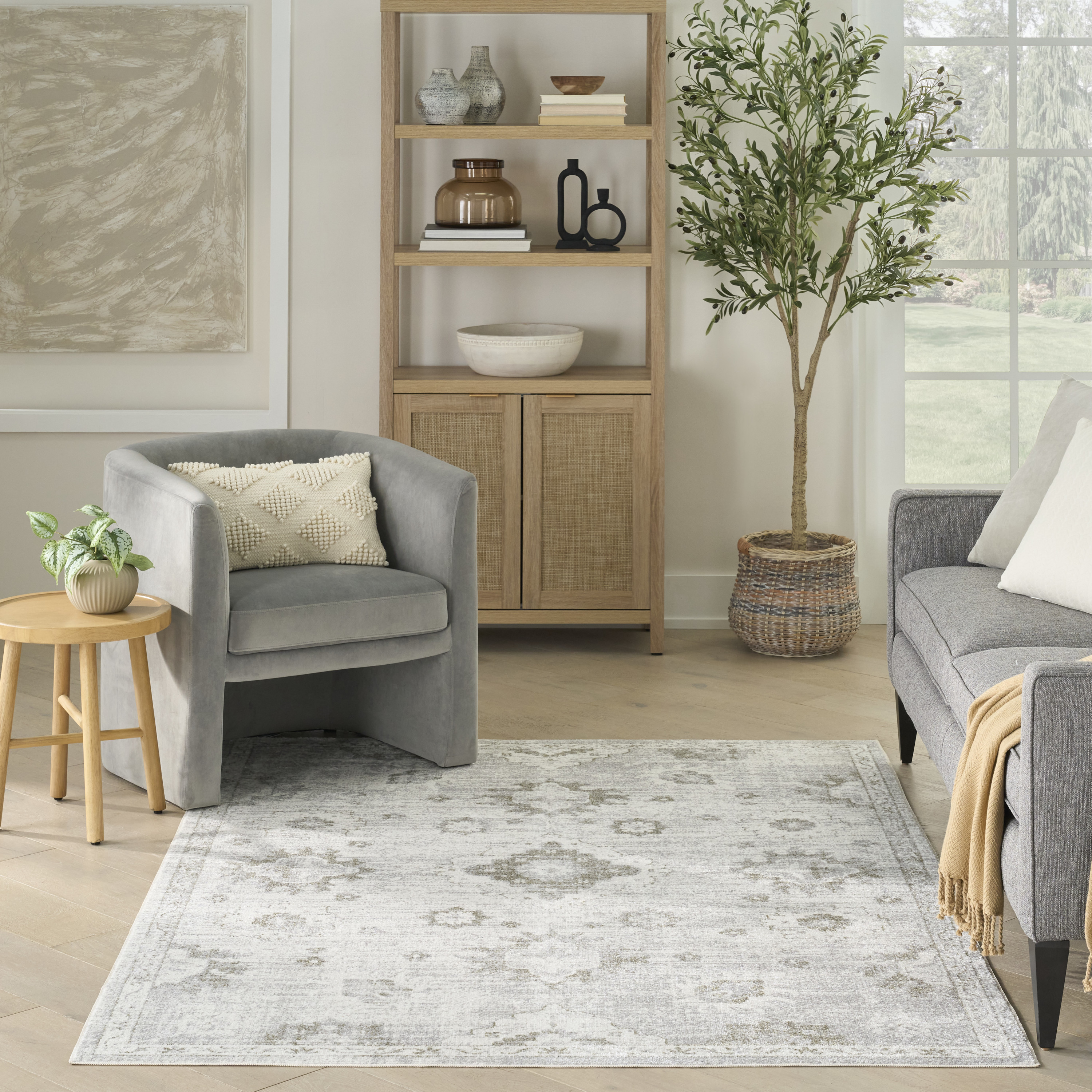 Nourison Astra Machine Washable 4' x 6' Ivory Vintage Indoor Rug