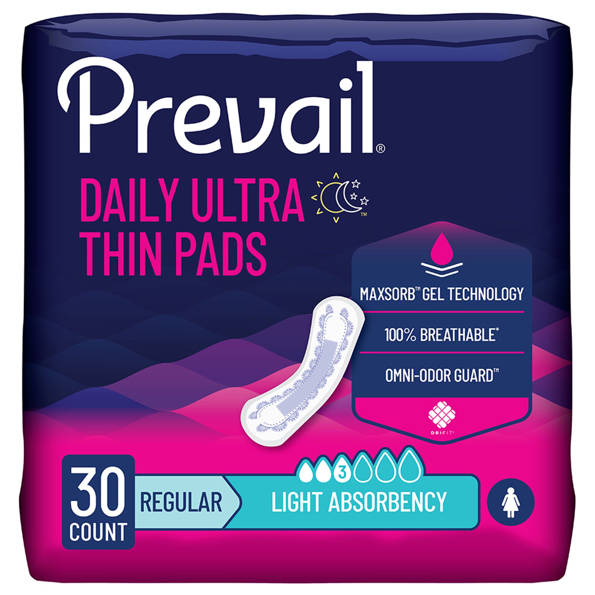 Prevail® Daily Pads Light Absorbency Bladder Control Pad, 9¼ Inch