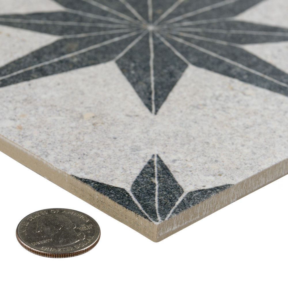 Compass Star White Stone 8 in. x 8 in. Porcelain Floor and Wall Tile