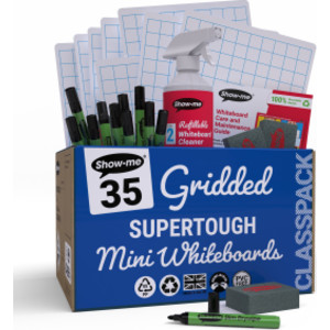 Classpack of 35 x Gridded/Plain SUPERTOUGH 8" x 12" Lapboards, with Pens, Erasers, Cleaner