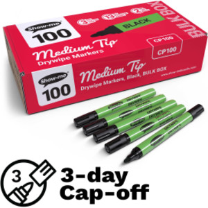 Medium Tip Slim Barrel Dry Erase Markers, Black, Classbox of 100
