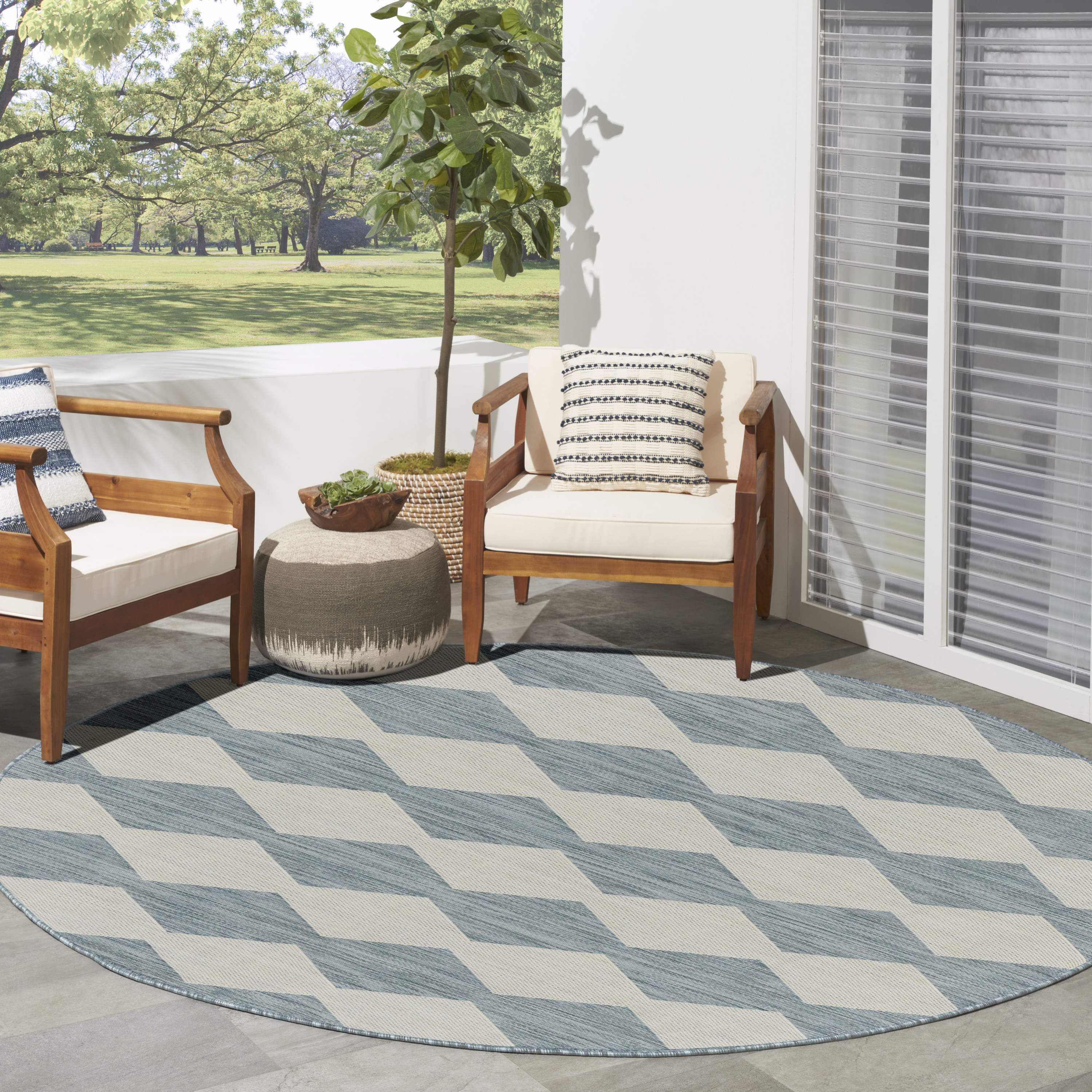 Nourison Positano 8' x Round Aqua Modern Rug
