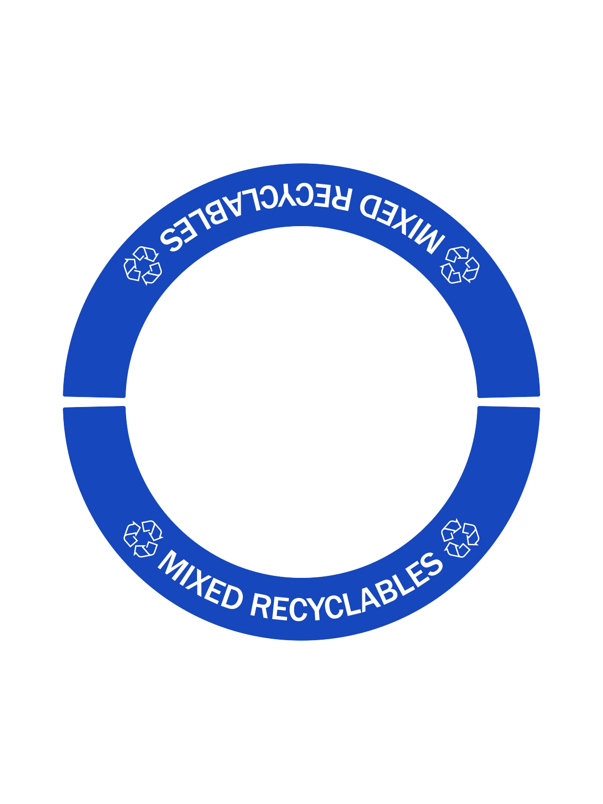 blue vinyl label with MIXED RECYCLABLES and recycling icon for VistaBin Mesh recycling container