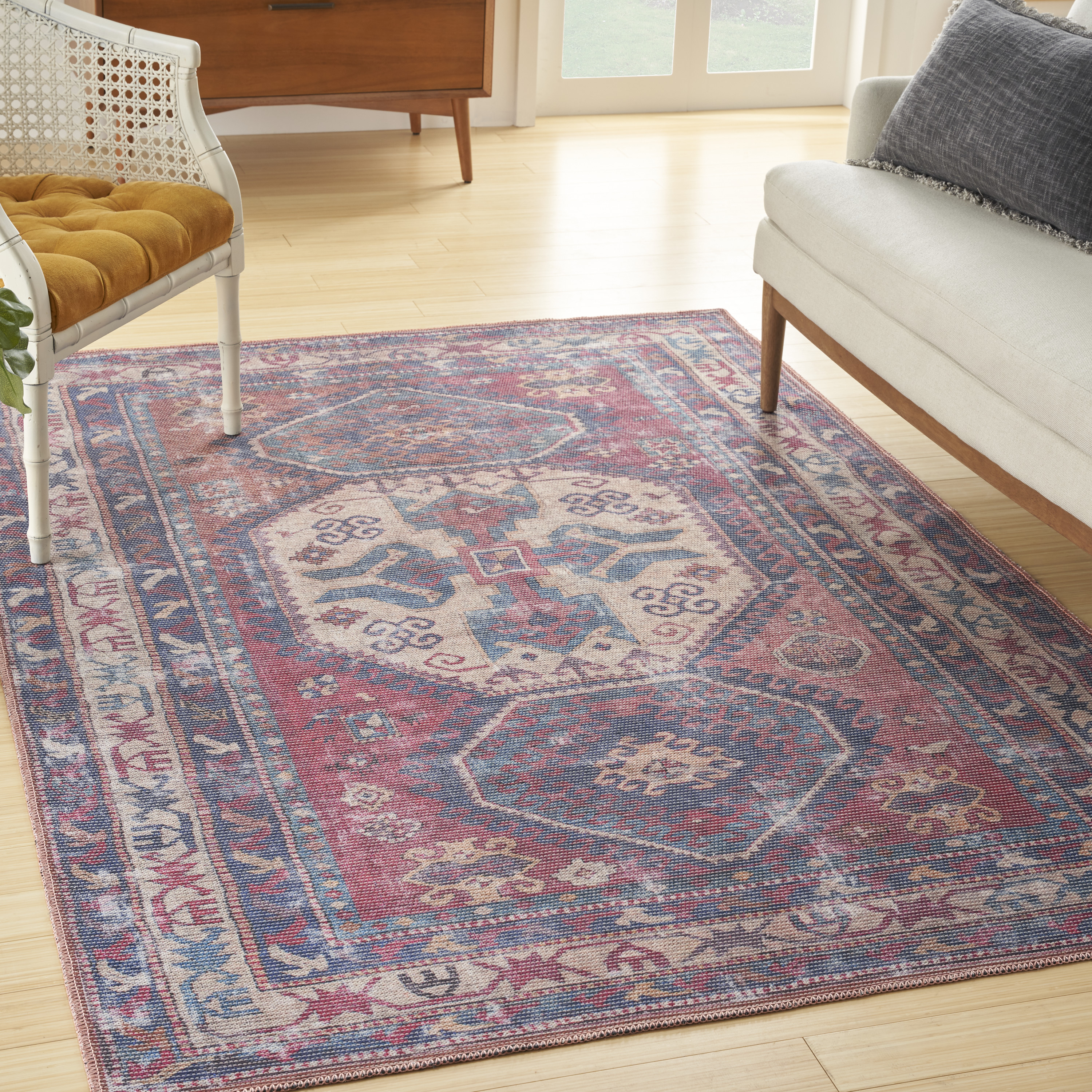 Nourison New Concept Washables 4' x 6' Red Navy Vintage Indoor Rug
