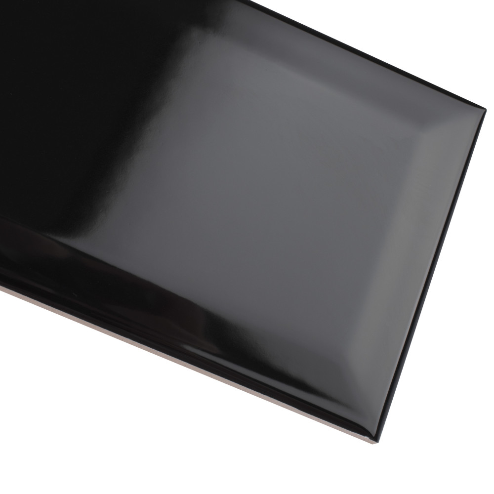 Crown Heights Beveled Glossy Black 3 in. x 6 in. Ceramic Wall Tile