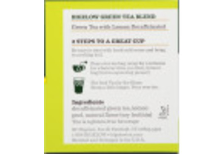 Ingredient panel of Green Tea with Lemon Decaf box