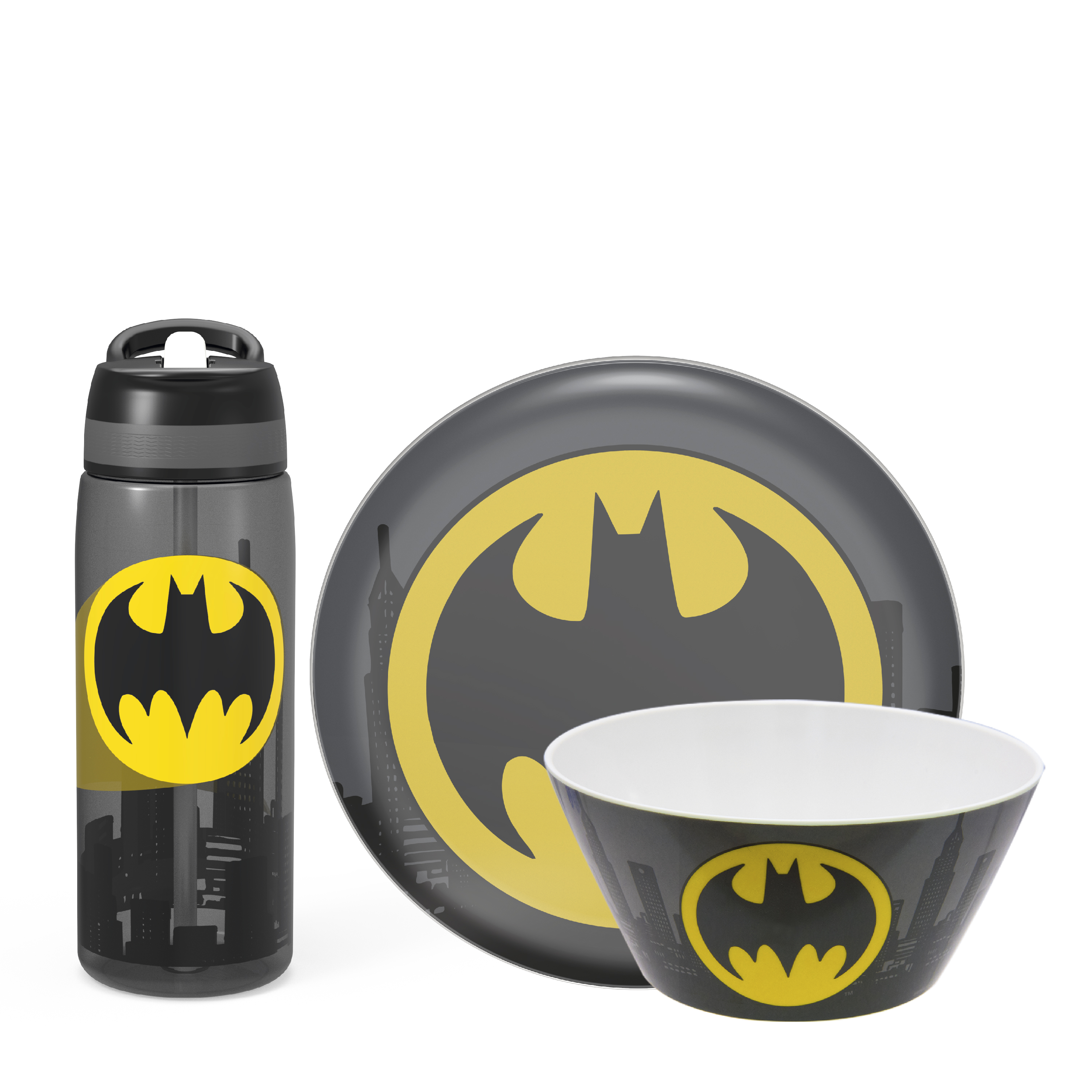 DC Comics Plate, Bowl and Water Bottle Dinnerware Set, Batman, 3-piece set slideshow image 1