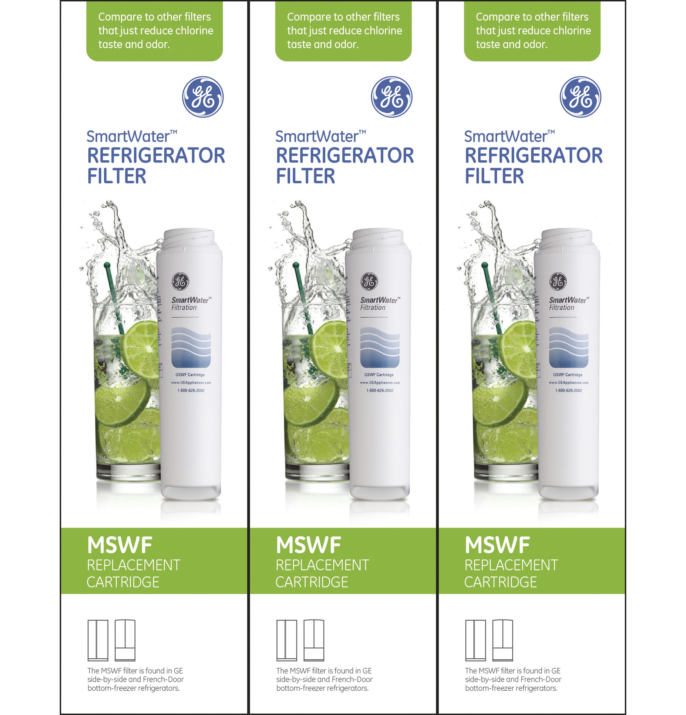 GE® MSWF3PK REFRIGERATOR WATER FILTER 3-PACK — Model #: MSWF3PK GE® MSWF3PK REFRIGERATOR WATER FILTER 3-PACK — Model #: MSWF3PK