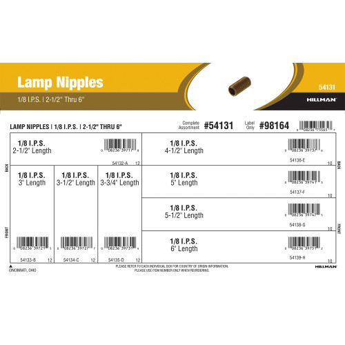 1/8 IPS Lamp Nipples Assortment (2-1/2