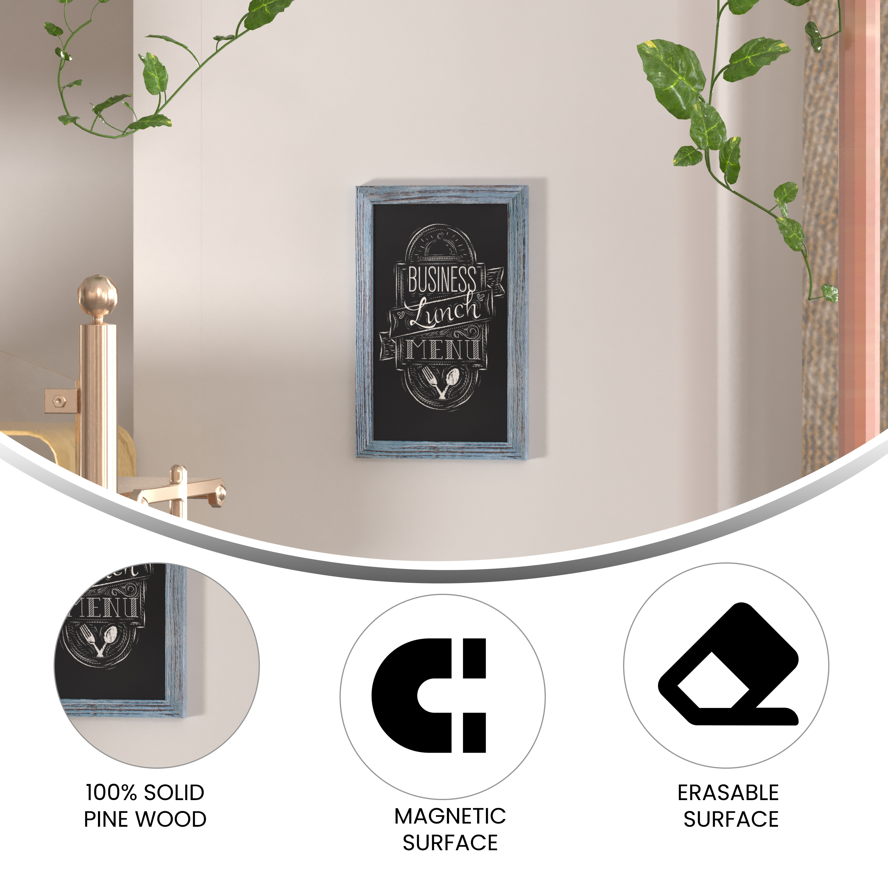 Canterbury 11" x 17" Torched Wood Wall Mount Magnetic Chalkboard Sign, Hangin... - Picture 42 of 61