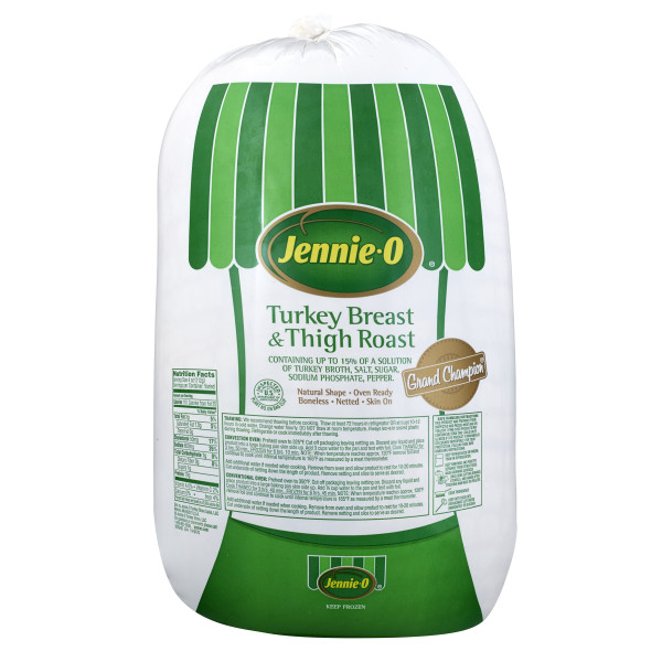 JENNIE-O(r) GRAND CHAMPION Turkey Breast and Thigh Roast Raw Skin On 15%, 2 pc . C1N1 - Front No Plunge In Package (Hi Res)