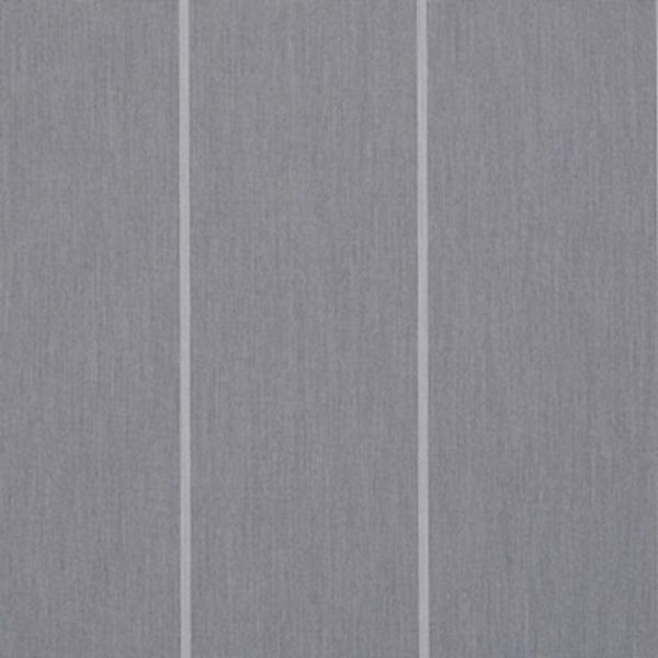 Gray vertical fabric panels (curtain-like) with three narrow lighter stripes; hanging straight and closed, forming a flat, softly lit interior surface.