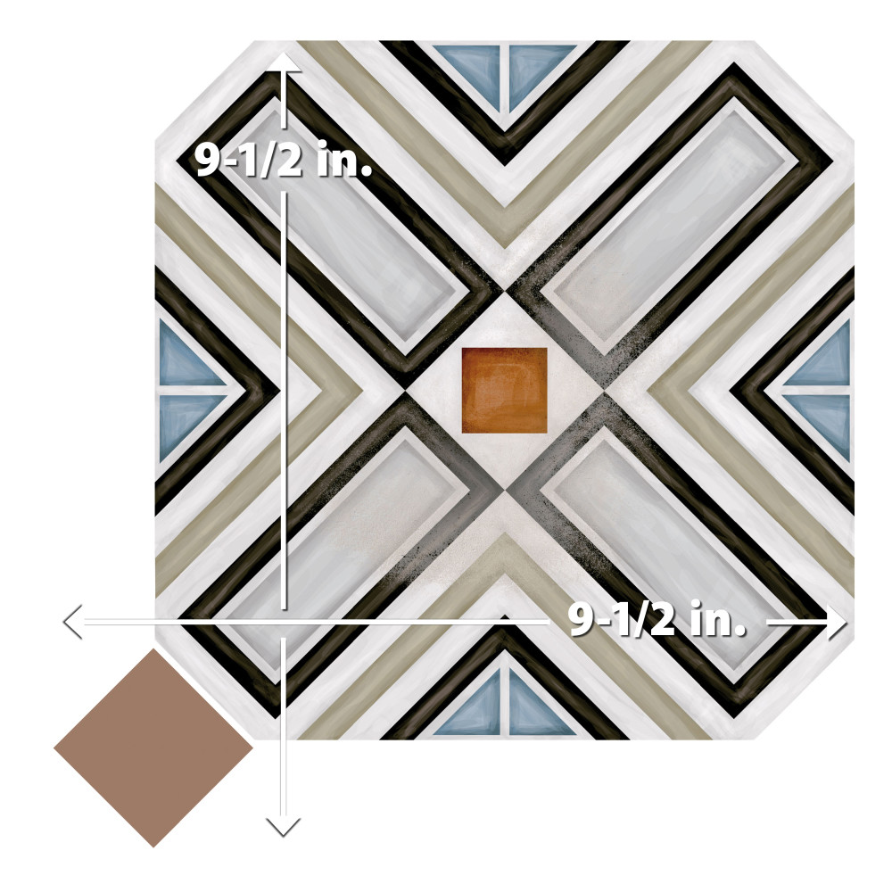 Vaudeville Octagon Deco Ritter with Taco Marron 7-7/8 in. x 7-7/8 in. Porcelain Floor and Wall Tile