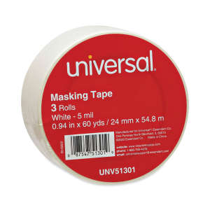 UVS51301, Universal, General-Purpose Masking Tape, 3" Core, 24 mm x 54.8 m, Beige