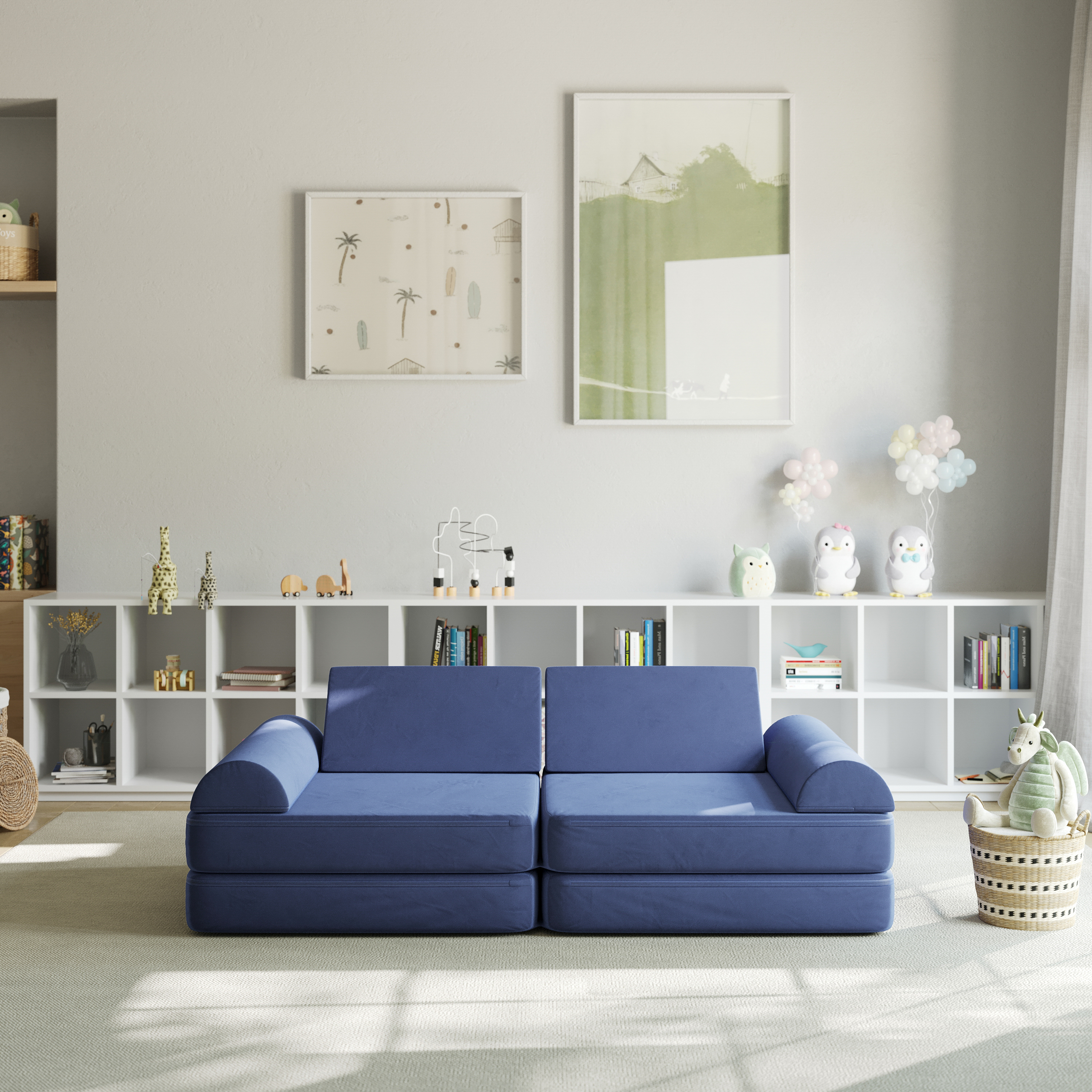 Marlowe 56" Modular Kids Play Couch with 6 Soft Foam Sectional Sofa Pieces in...