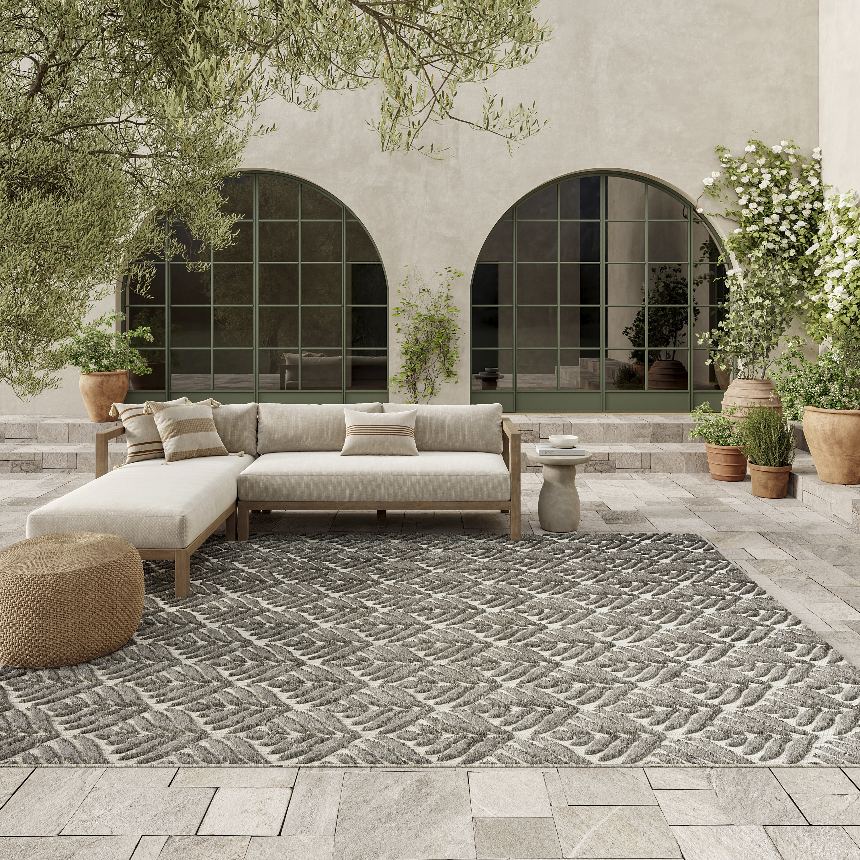 Nourison Aloha 7'10" x 10'6" Charcoal Tropical Rug