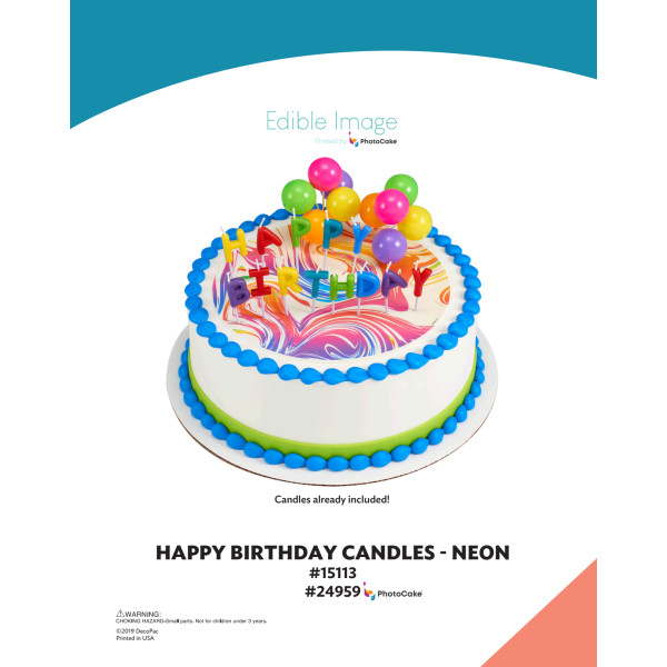 Happy Birthday Candles Neon The Magic of Cakes® PhotoCake® Enhanced Round Background Page