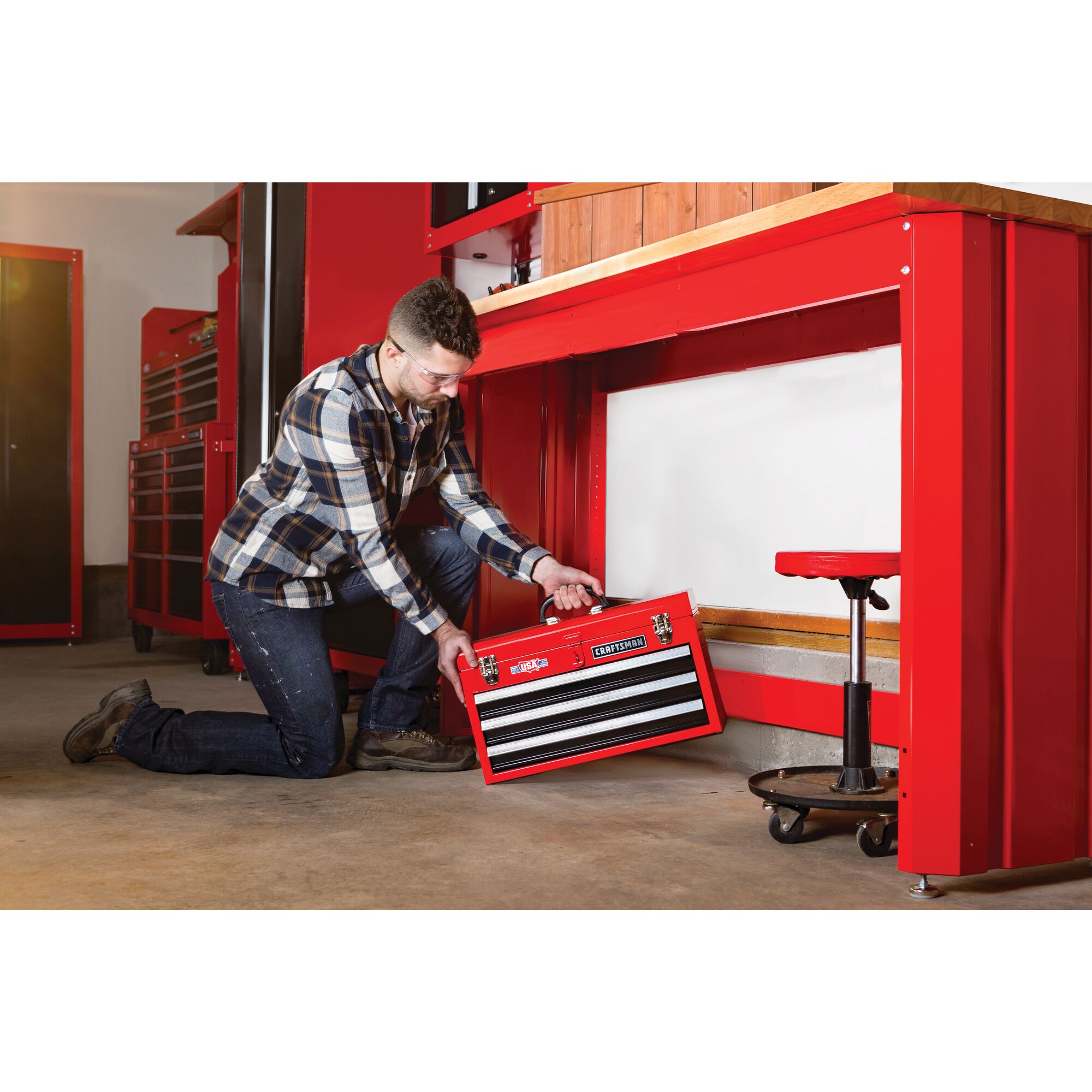 View of CRAFTSMAN Bench & Stationary: Workbench  being used by consumer