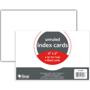 Index Cards, 4" x 6", White, Unruled, Pack of 50