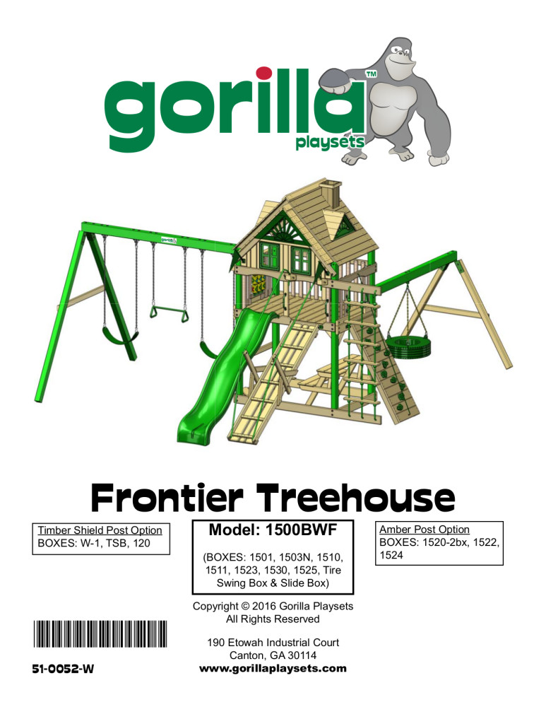 Gorilla Playsets Frontier Treehouse Wooden Swing Set with Tire Swing, 2
