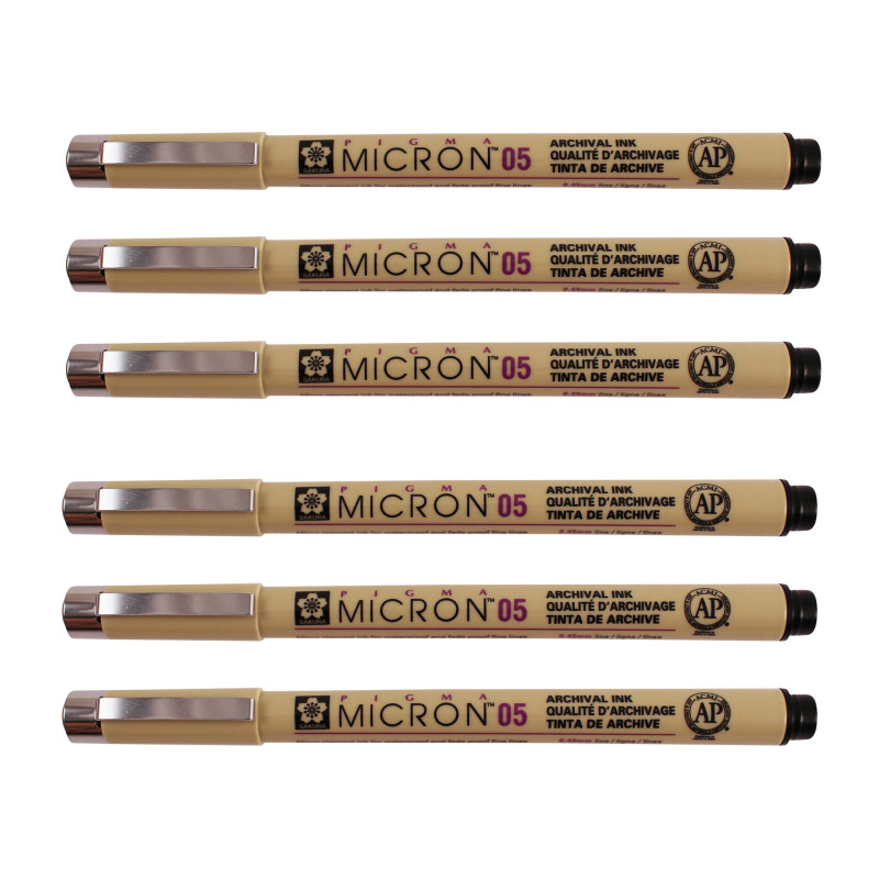 Pigma Micron Pen, Black, 0.45mm Size 05, Pack of 6
