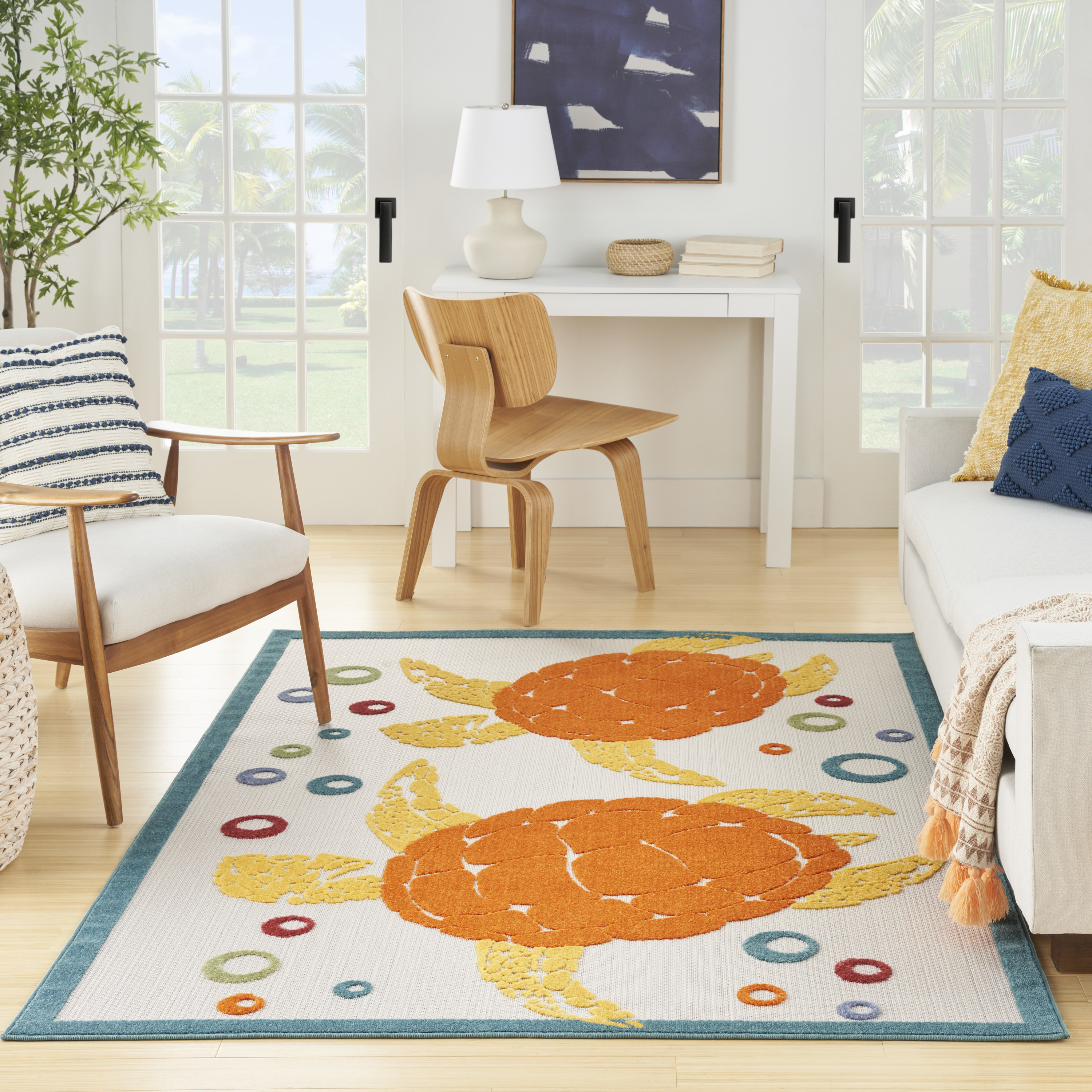 Nourison Aloha 6' x 9' Teal Multicolor Coastal, Nautical & Beach Rug