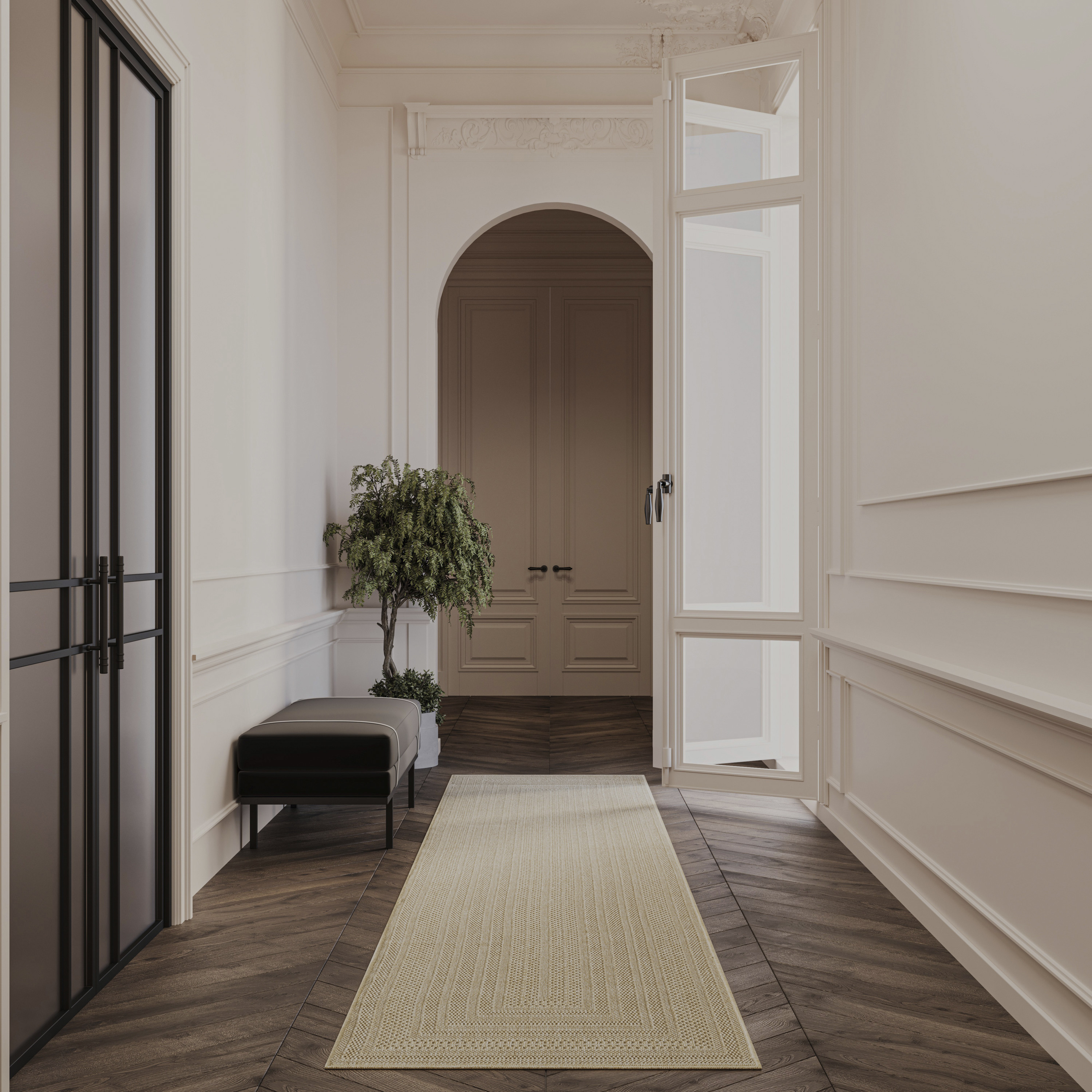 Nourison Tulum 2'2" x 8' Taupe Ivory Outdoor Rug