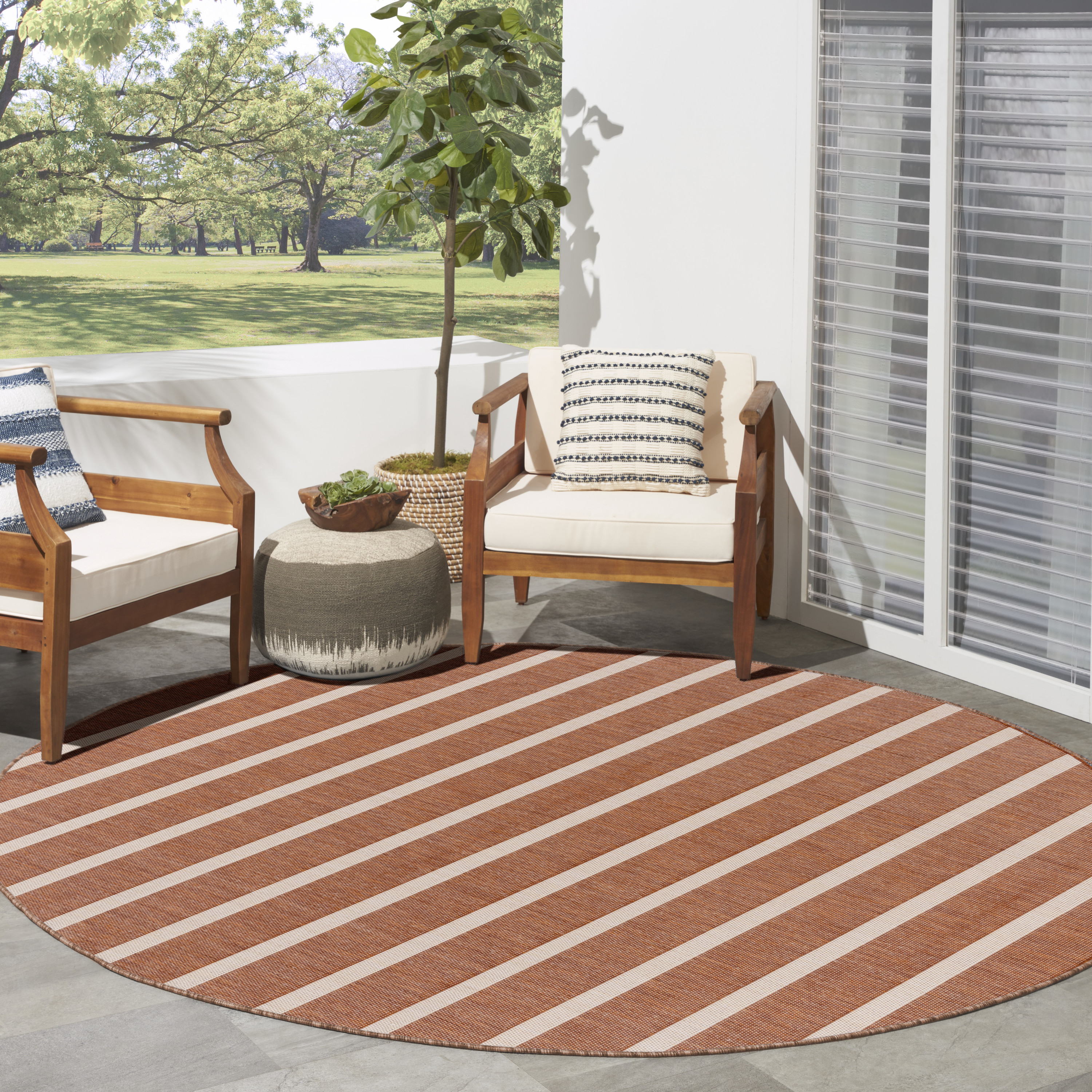 Nourison Positano 8' x Round Terracotta Ivory Modern Rug