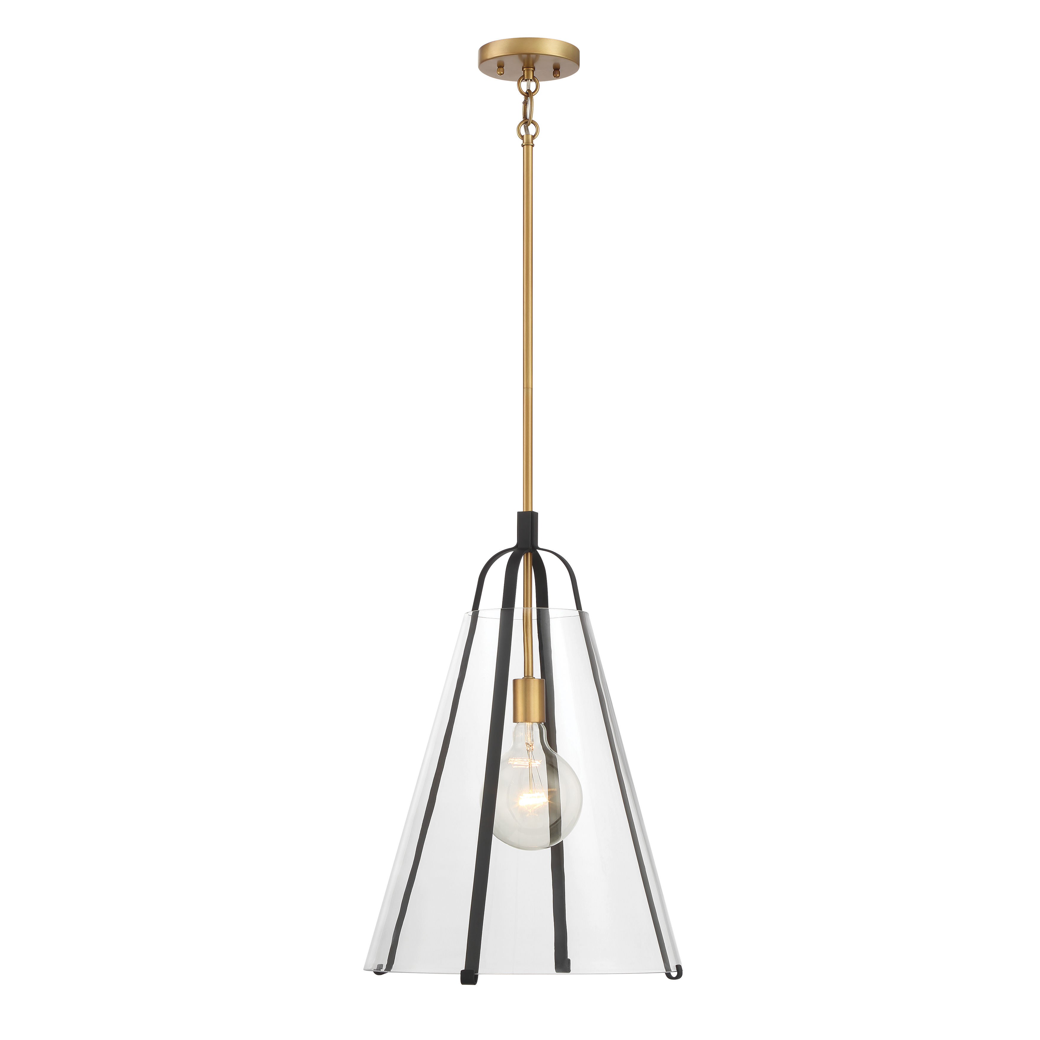 The Paxos pendant combines Legacy Brass finish with clear glass for a refined transitional look. At 15.5 inches wide, it provides focused illumination perfect for kitchen islands and dining areas while adding warmth and character. - alternate view