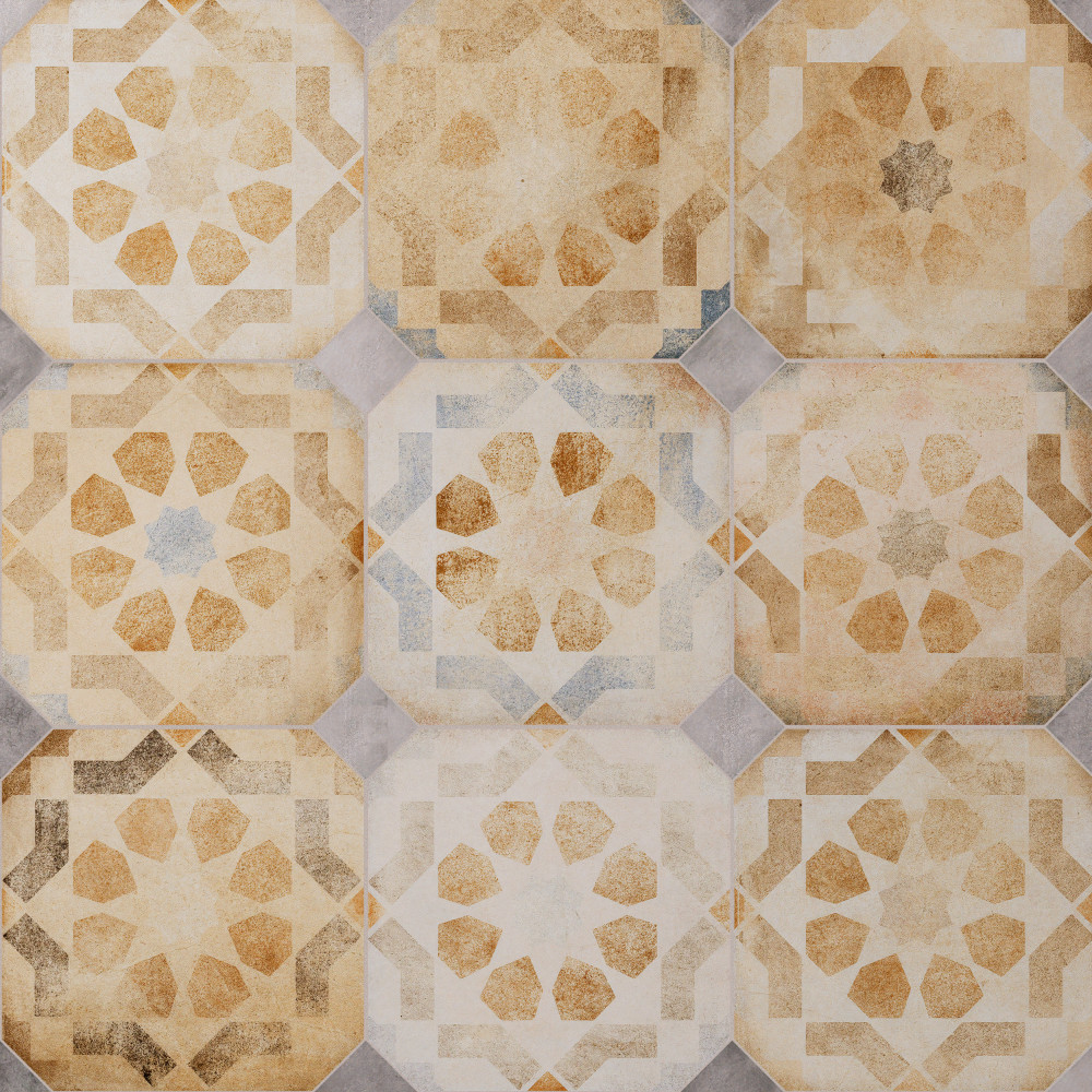 Laverton Octagon Deco Multicolor with Taco Gris 7-7/8 in. x 7-7/8 in. Porcelain Floor and Wall Tile