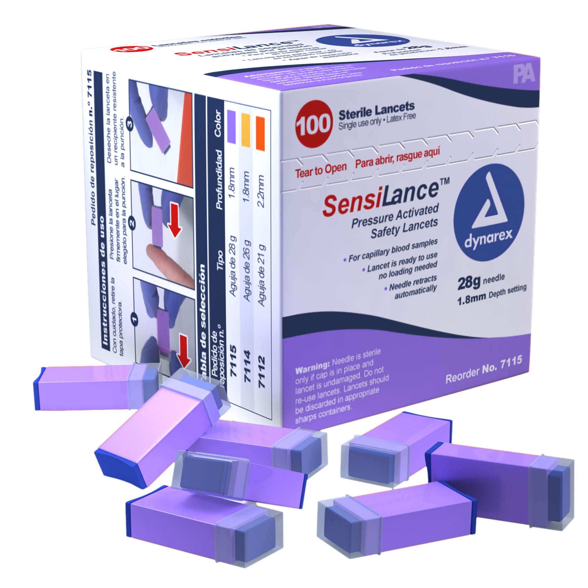 dynarex SensiLance™ Safety Lancet, 28 Gauge, 1.8 mm Depth, Pressure-activated