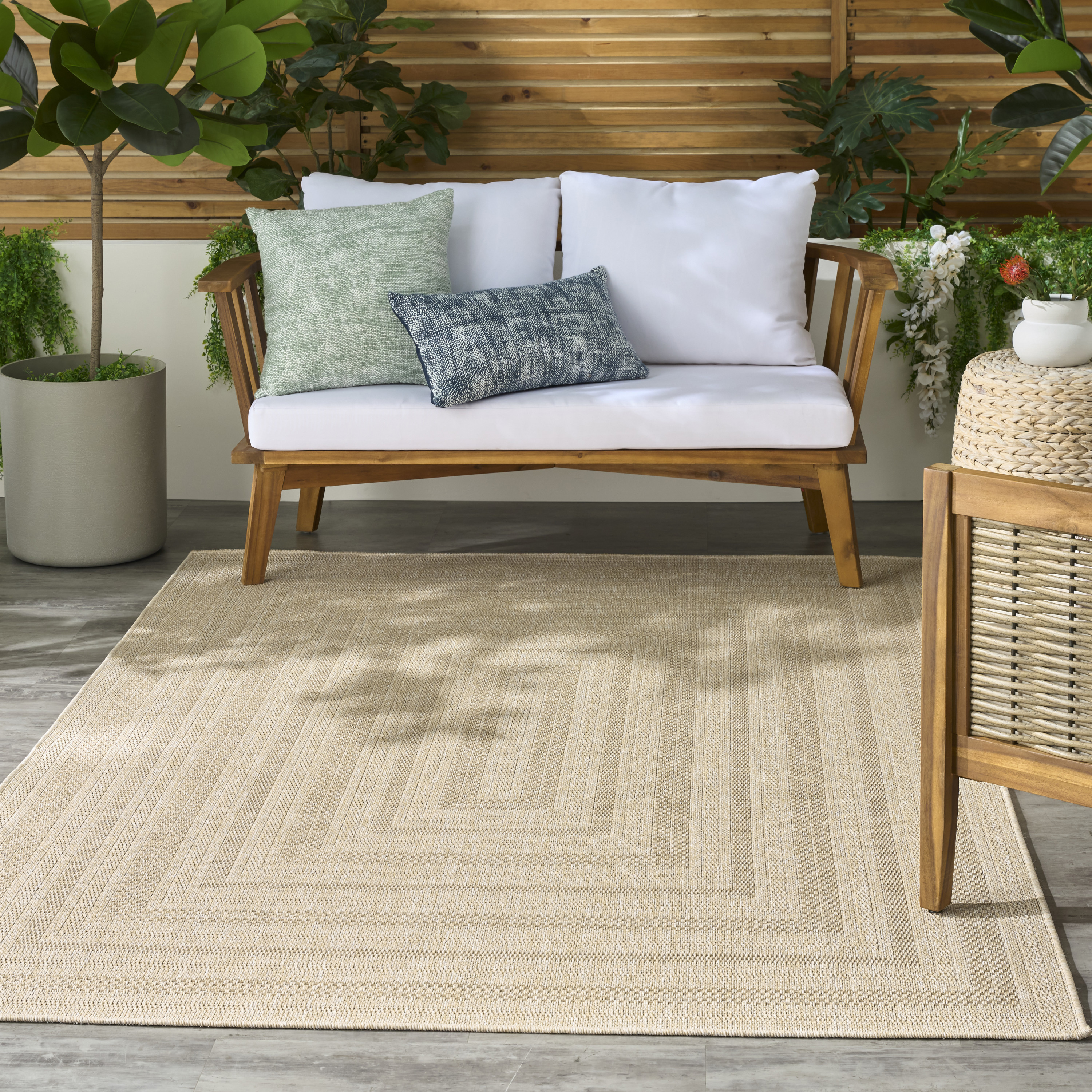 Nourison Tulum 5'3" x 7' Cream Outdoor Rug