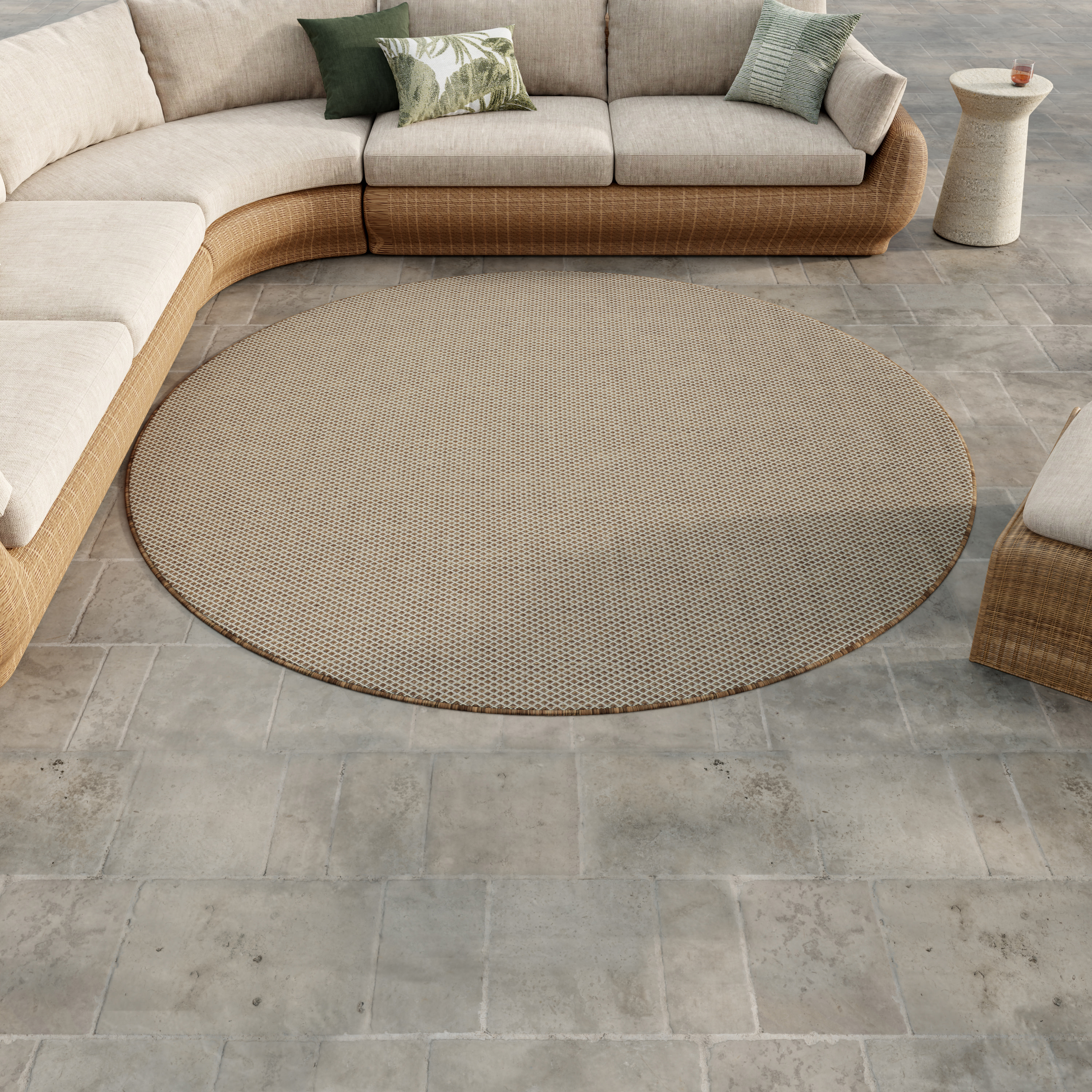 Nourison Courtyard 5' x Round Jute Ivory Modern Rug