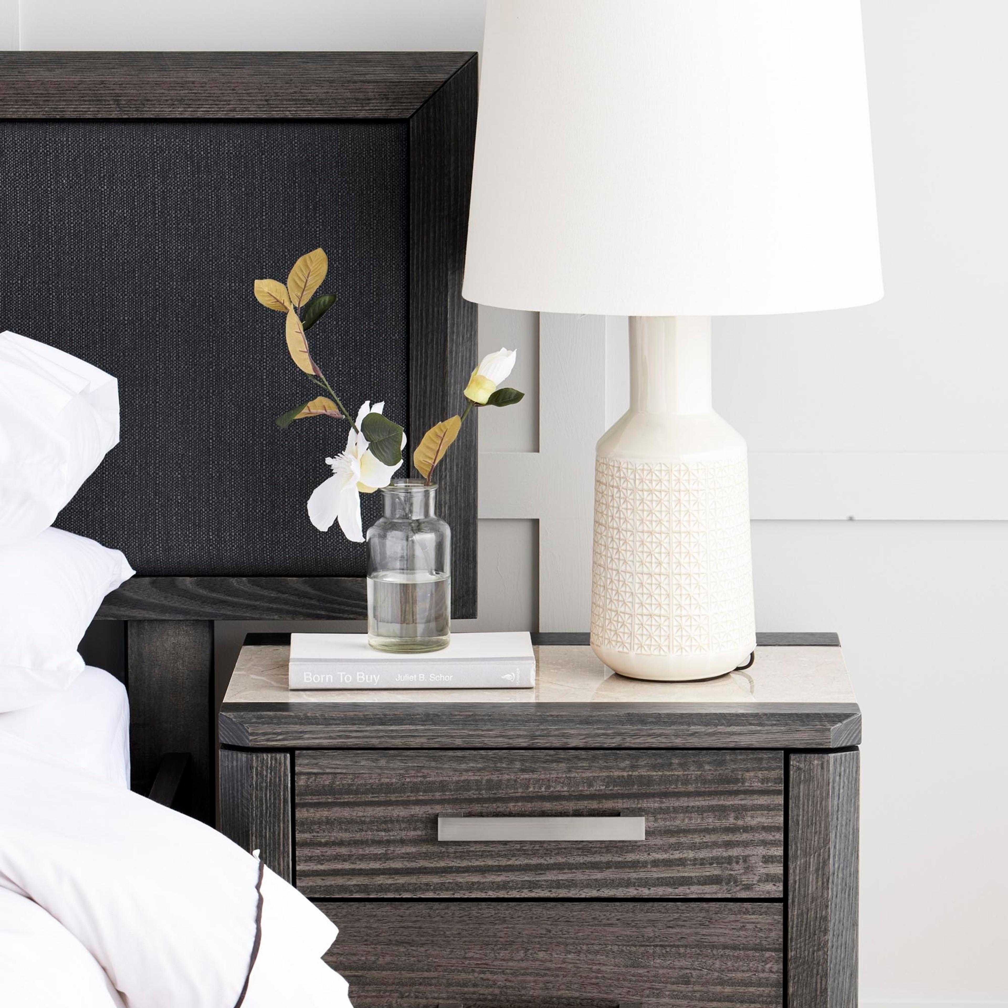 Lifestyle image of the  Maitland Bed Frame, W/ Extended Upholstered Headboard & Storage Foot Box Base, Charcoal-Vibe Charcoal from Forty Winks