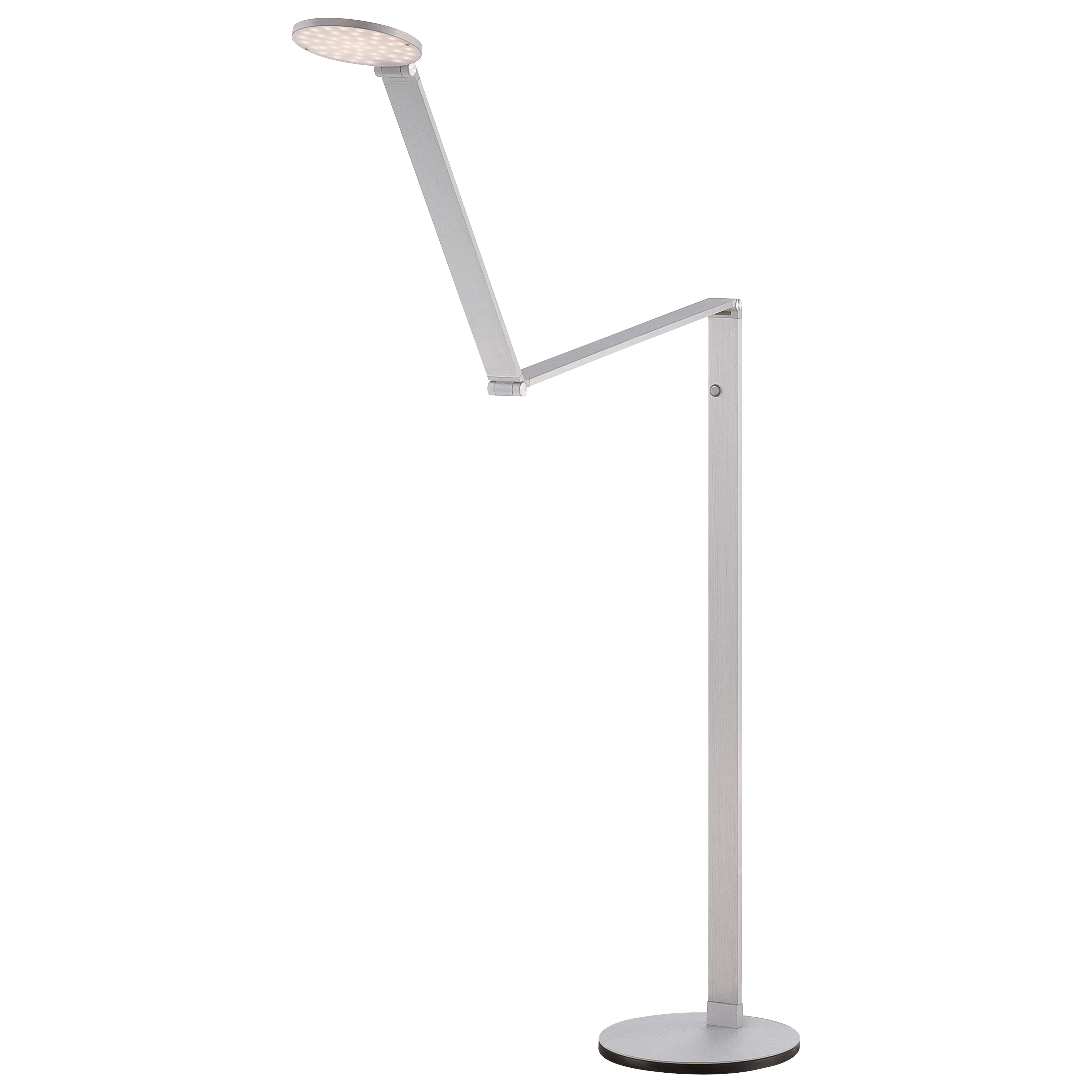 This portable LED floor lamp combines contemporary styling with practical task lighting. The chiseled nickel finish adds sophistication while the dimmable LED provides energy-efficient illumination perfect for reading or workspace needs. - alternate view