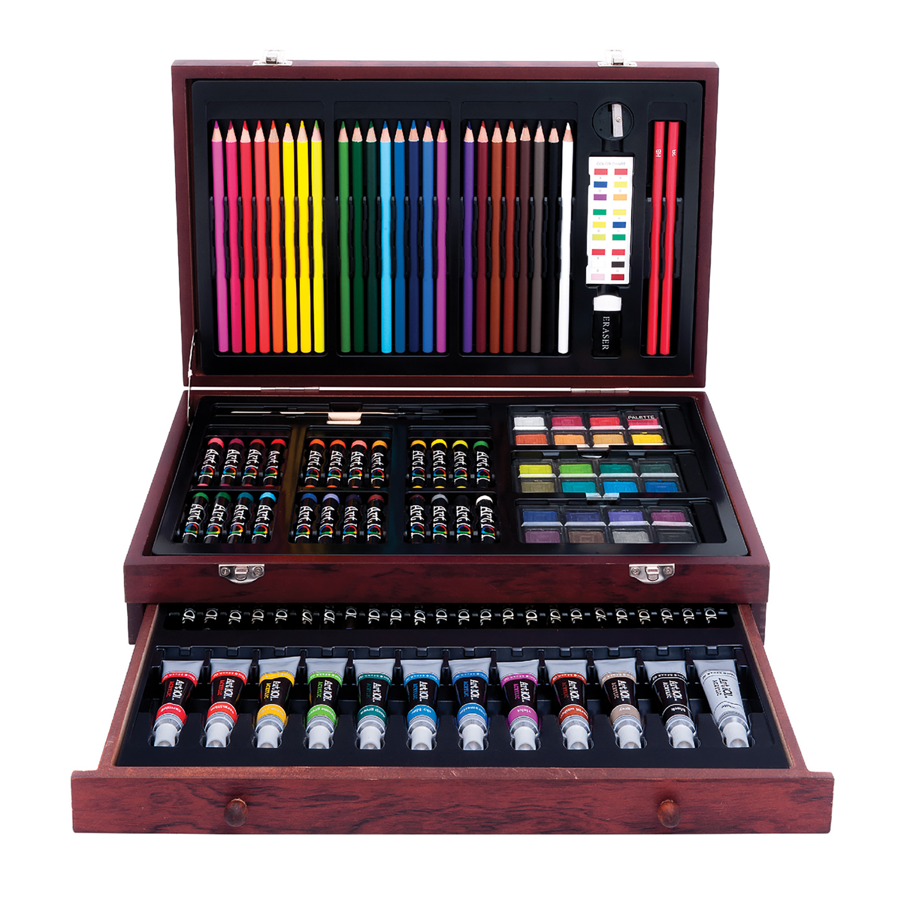 Art 101 Deluxe Art Set in a Wood Organizer Case, 119 Pieces image number null