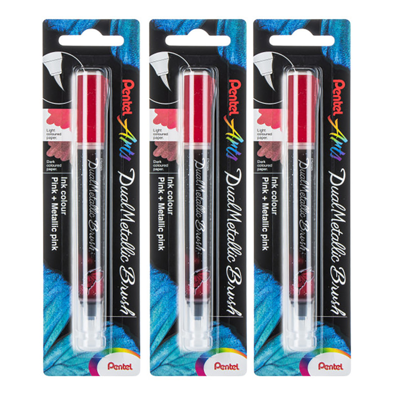 DualMetallic Brush, Pink/Metallic Pink Ink, Pack of 3
