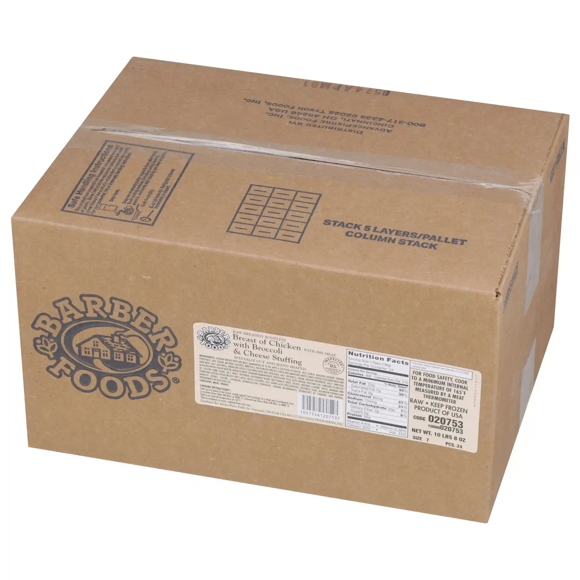 Barber Foods® Uncooked Breaded Broccoli & Cheese Boneless Stuffed Chicken Breasts 7 oz._image_5