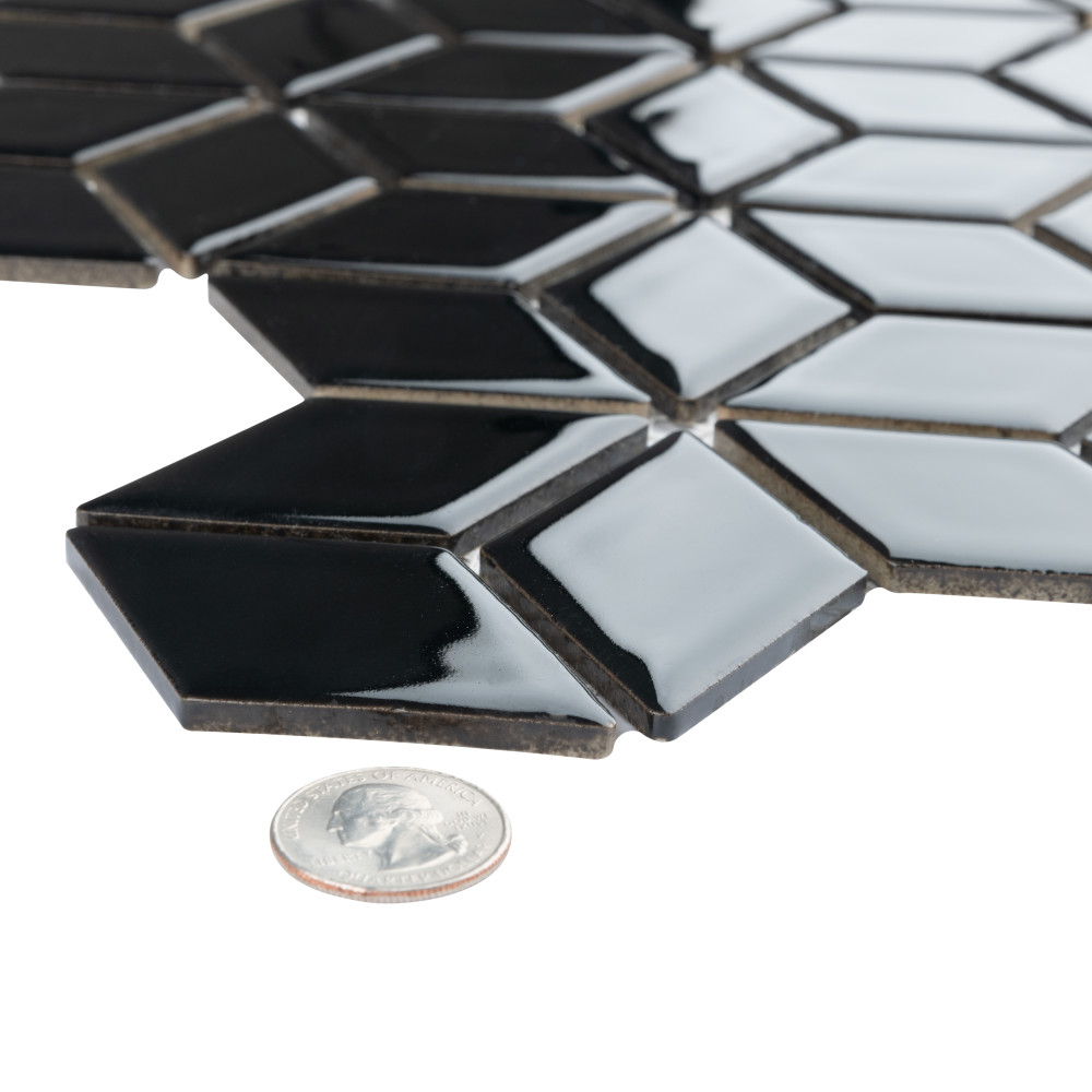 Hudson Rhombus Glossy Black 10-1/4 in. x 11-3/4 in. Porcelain Mosaic Tile