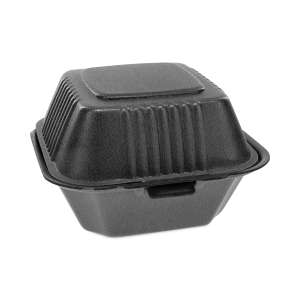 PCTYHLB06000000, Pactiv Corp, SmartLock Foam Hinged Lid Container, Sandwich, 5.75 x 5.75 x 3.25, Black