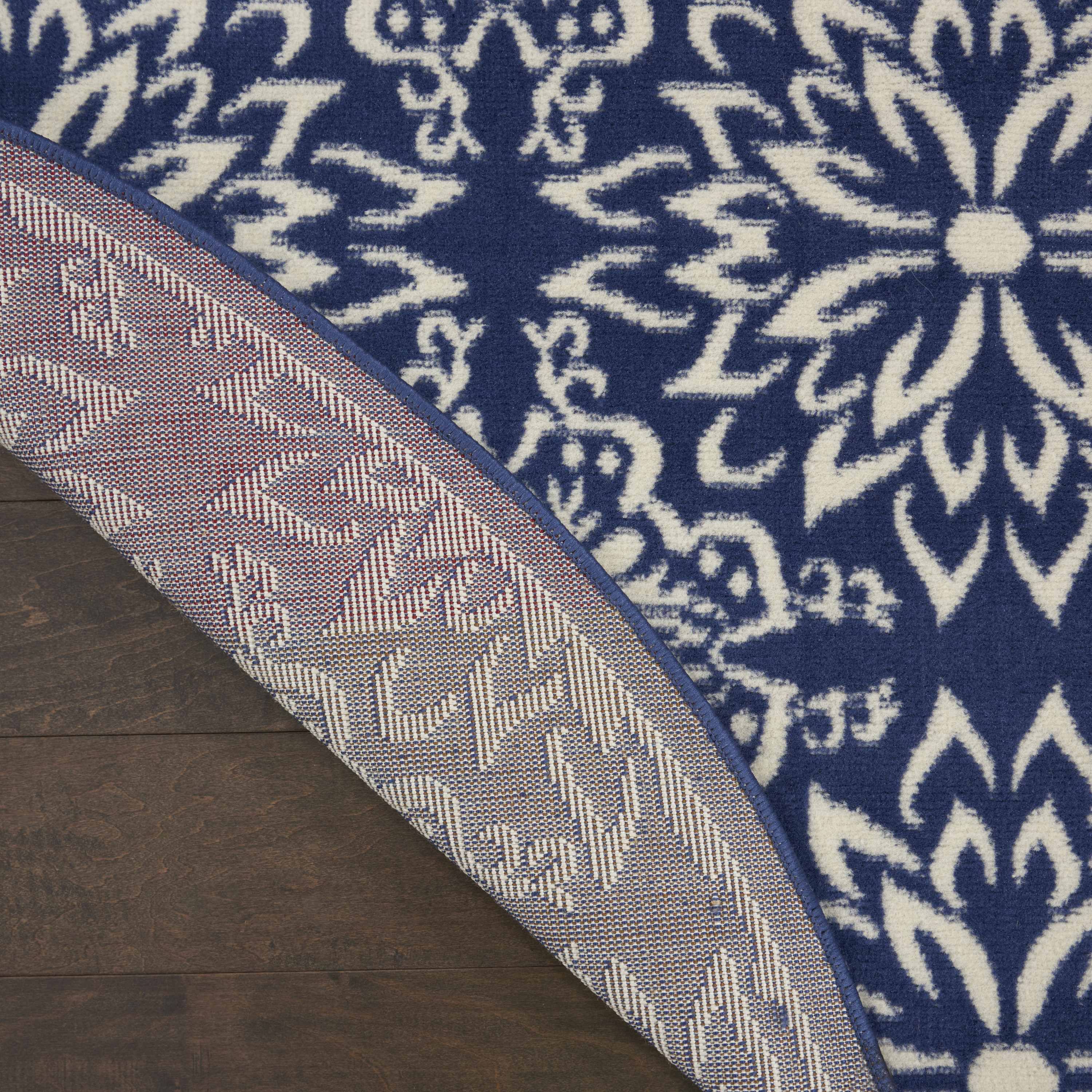 Nourison Jubilant 5'3" x Round Navy Ivory Farmhouse Indoor Rug