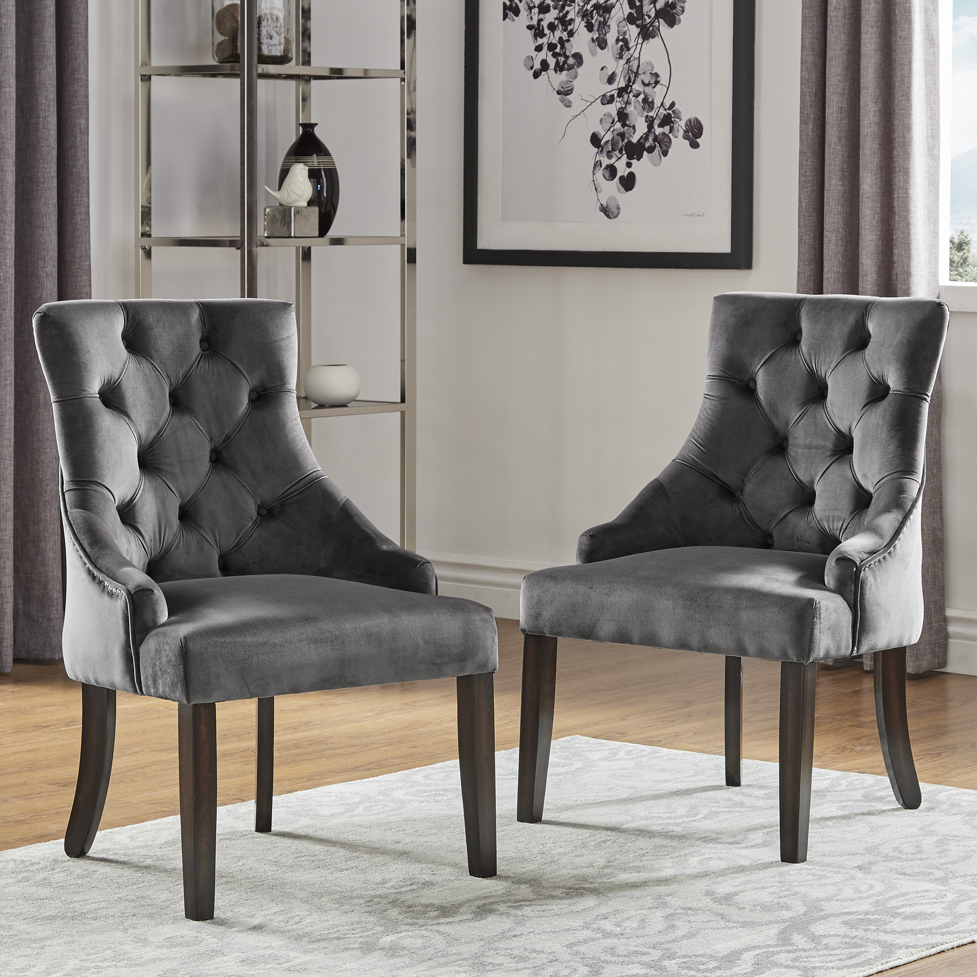 Velvet Button Tufted Wingback Dining Chairs (Set of 2)