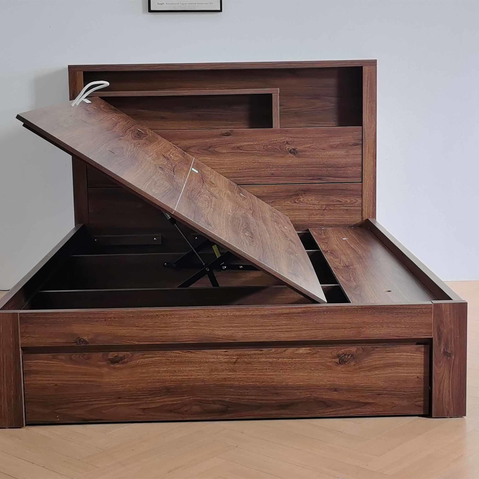 Product image of the  Bellevue Bed Frame, Side Gas Lift & End Drawer Base, Rustic Walnut from Forty Winks